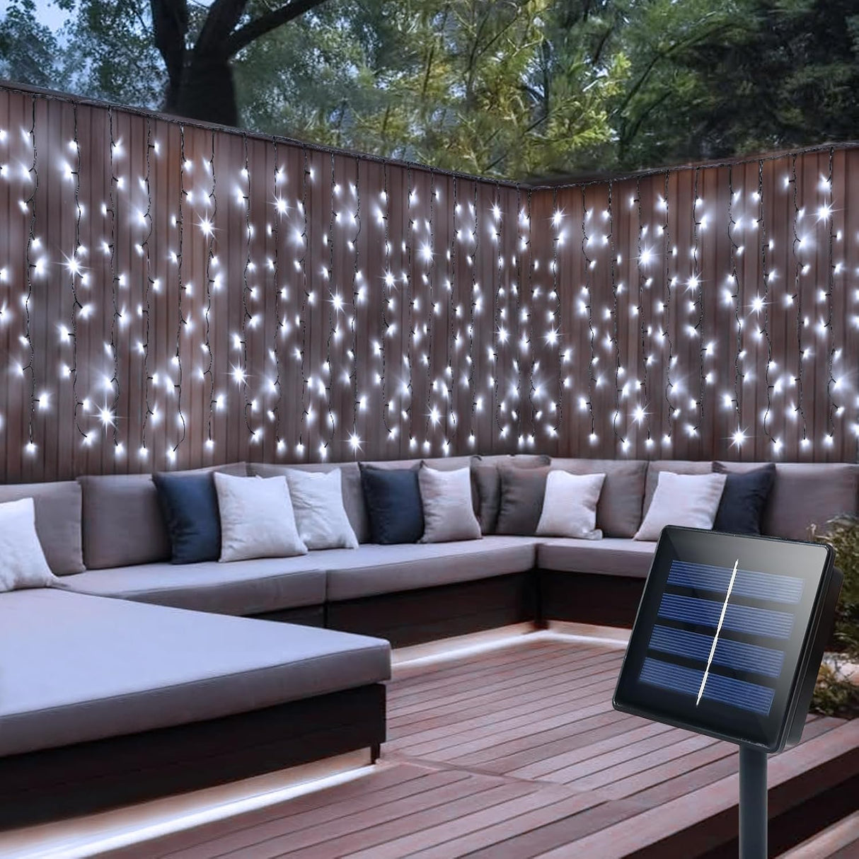 echosari 13ft x 3.3ft 200 LED Solar Curtain Lights(Cool White)