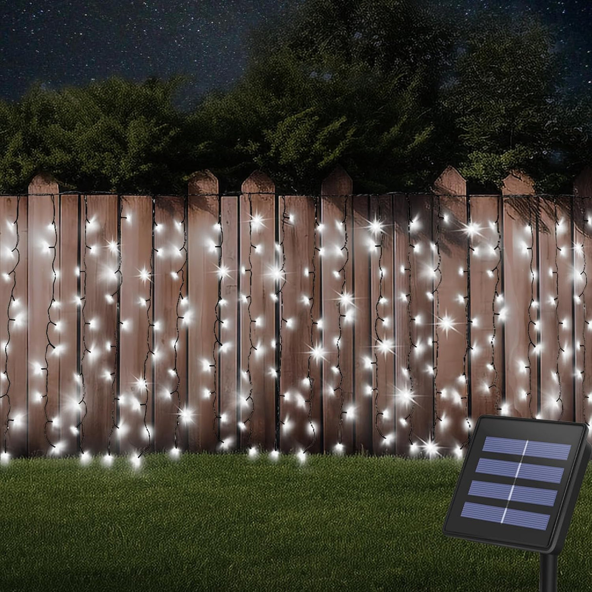 echosari 19.6ft x 3.3ft 300 LED Solar Curtain Lights (Cool White)
