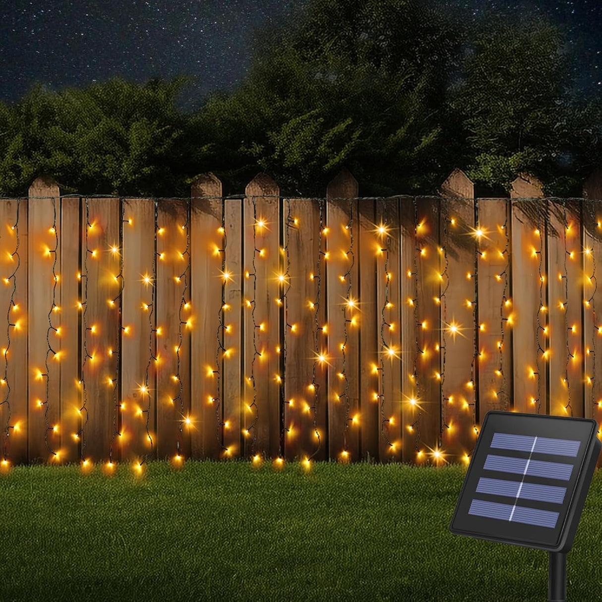 echosari 19.6ft x 3.3ft 300 LED Solar Curtain Lights(Warm White)