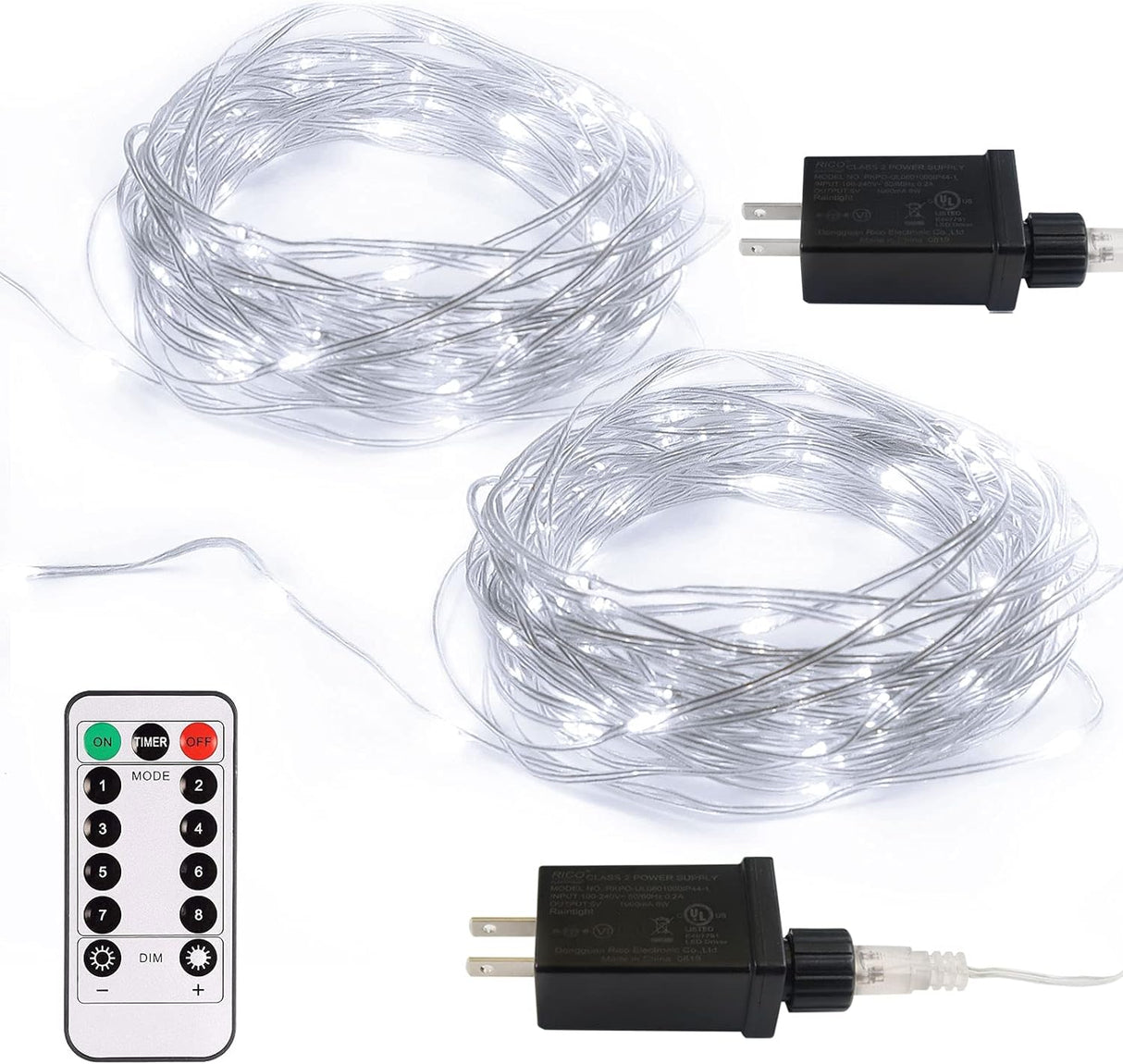 echosari 2 Pack Fairy String Lights Plug in(Cool White)