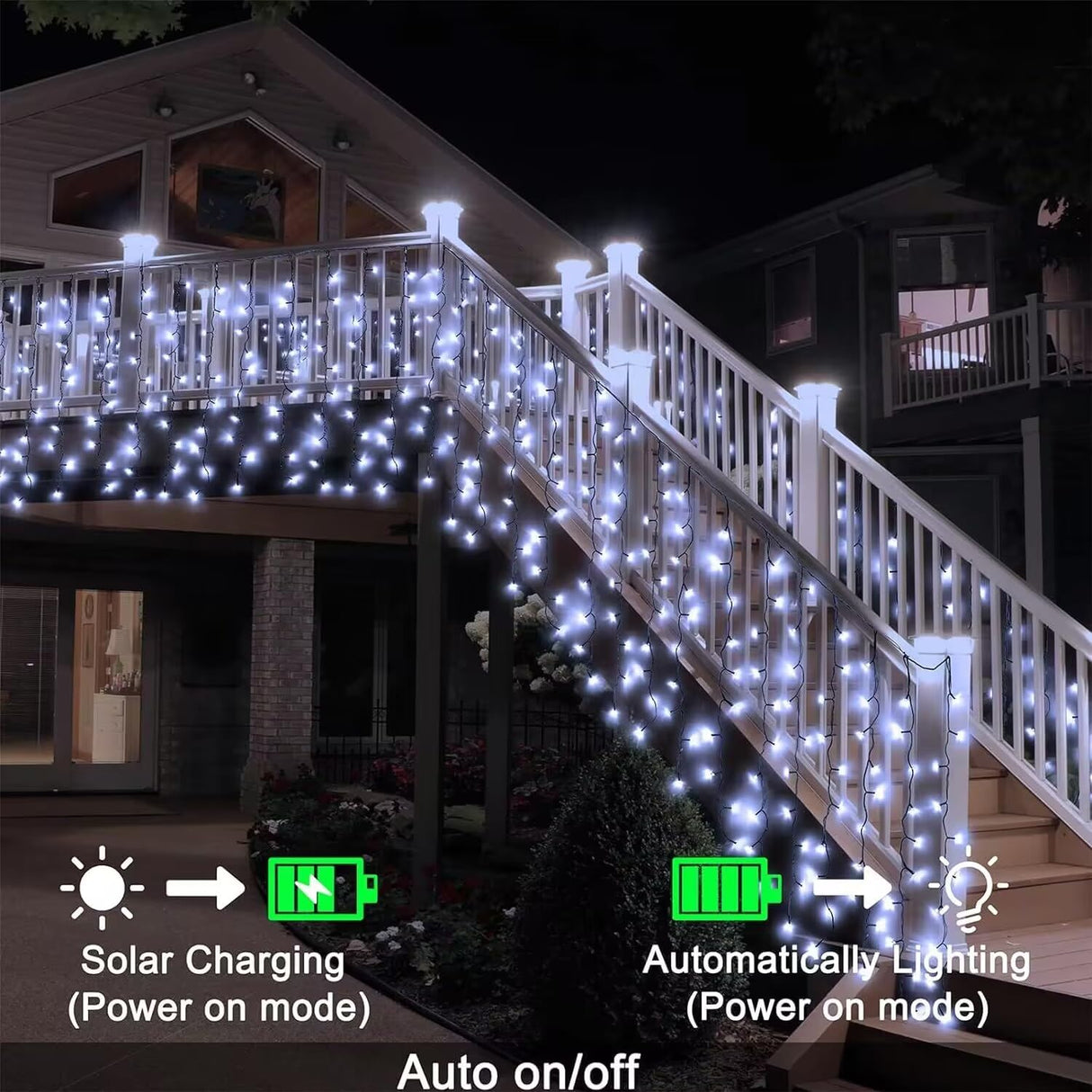 echosari 13ft x 3.3ft 200 LED Solar Curtain Lights(Cool White)