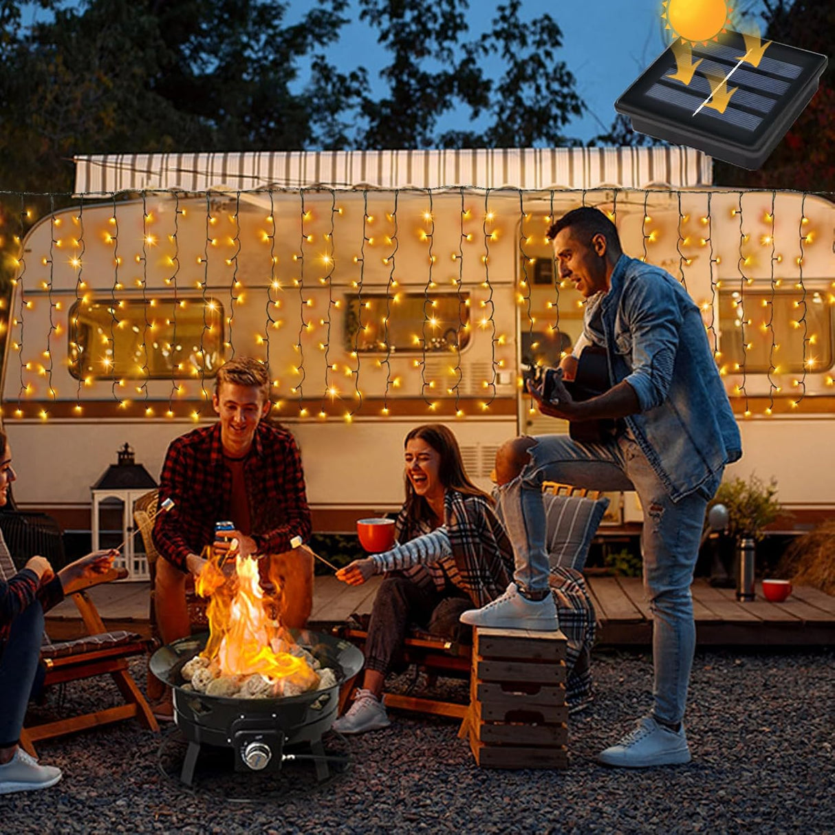 echosari 13ft x 3.3ft 200 LED Solar Curtain Lights(Warm White)