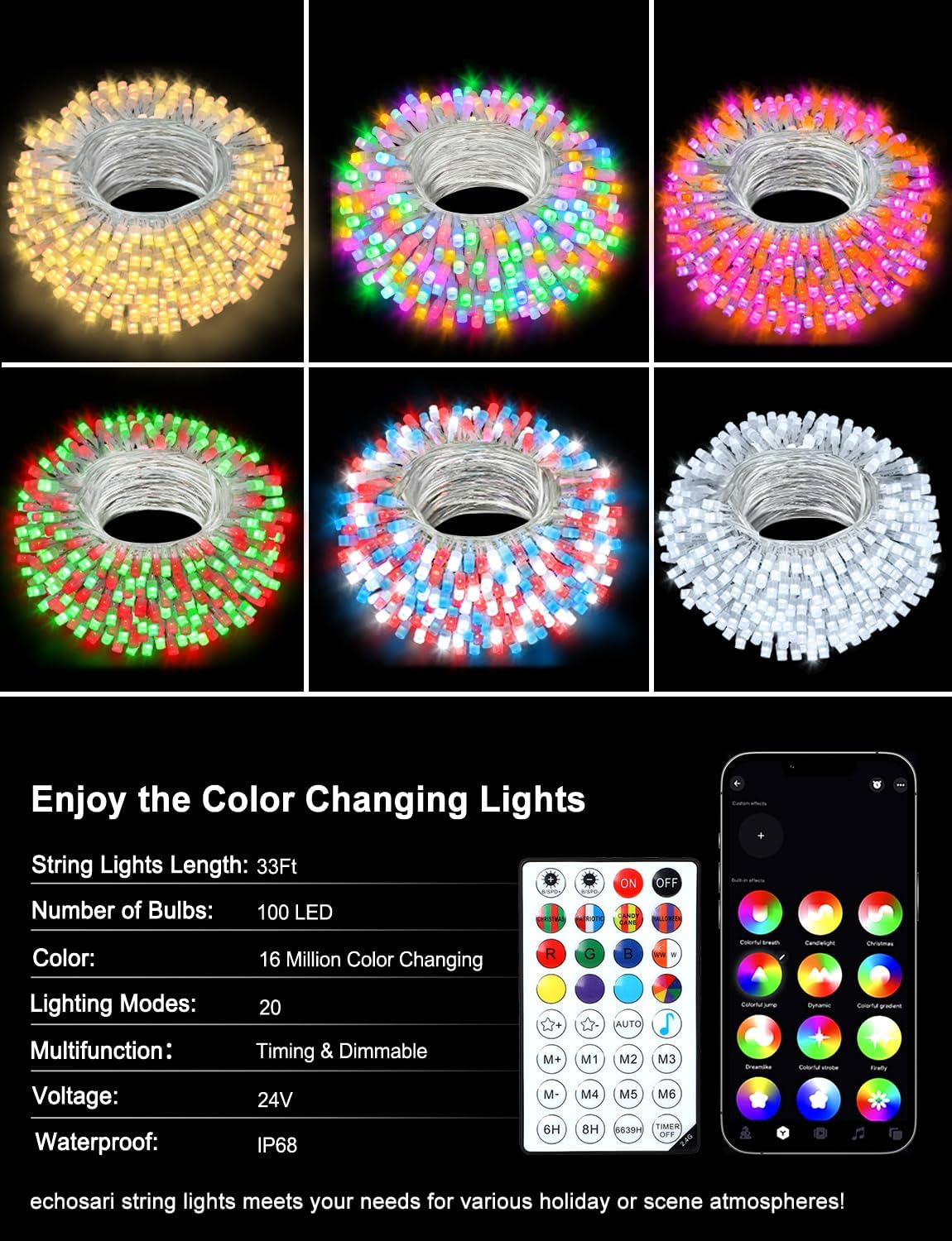 echosari Christmas Smart String Lights
