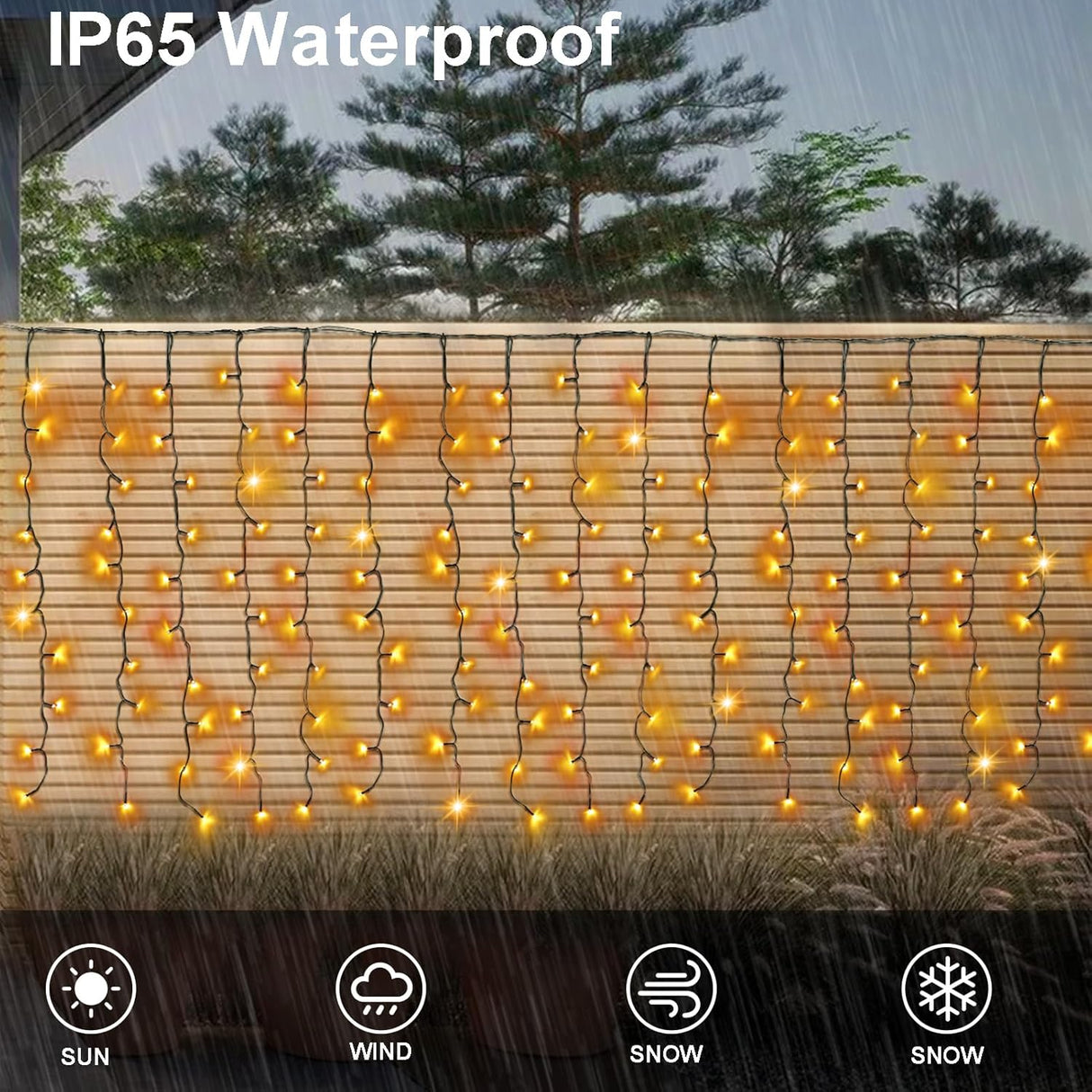 echosari 19.6ft x 3.3ft 300 LED Solar Curtain Lights(Warm White)
