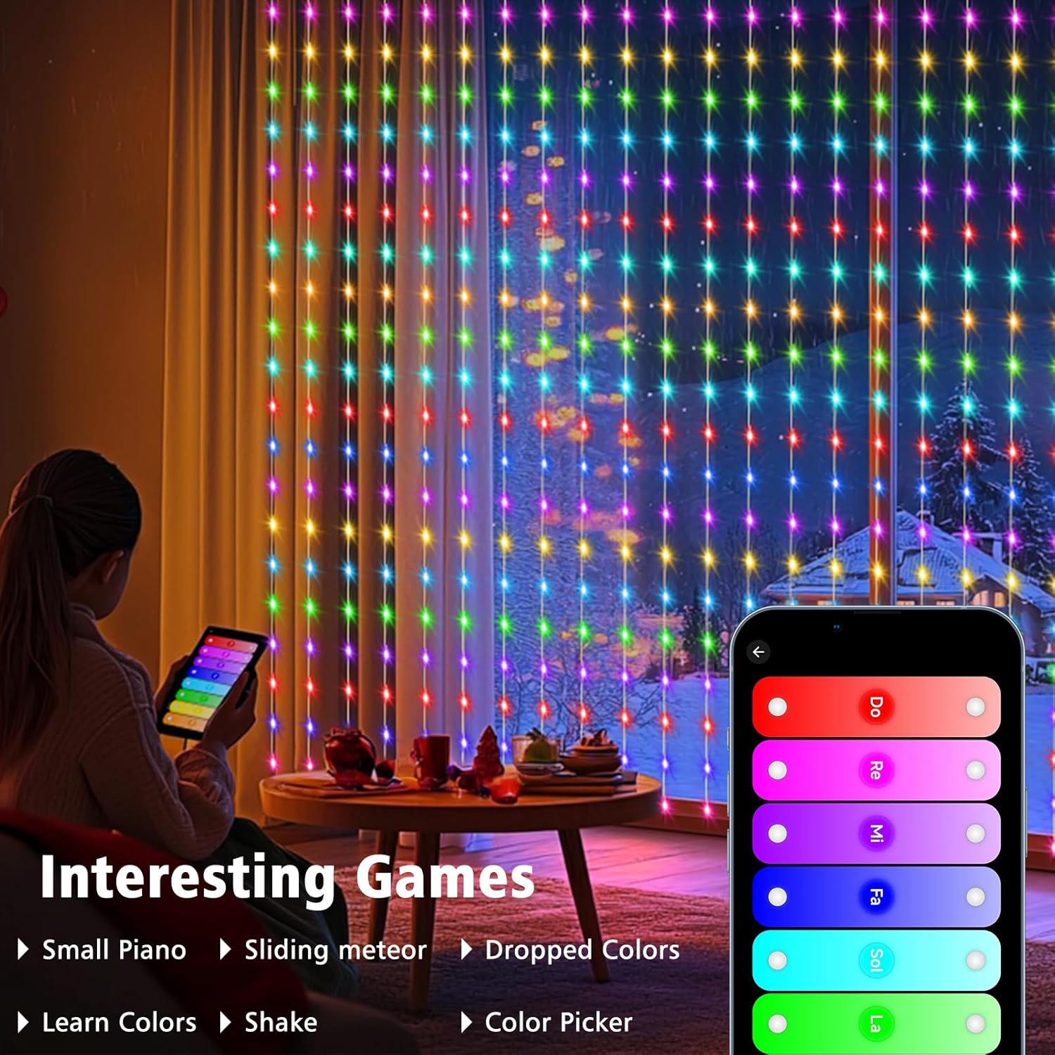echosari Smart LED Curtain Lights 20Ft x 10Ft 600 LED