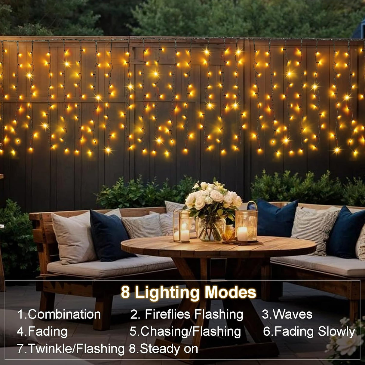 echosari 13ft x 3.3ft 200 LED Solar Curtain Lights(Warm White)