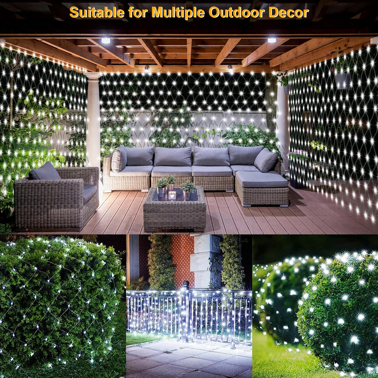 echosari 100 LED 5Ft x 5Ft Solar Net Lights (Cool White)