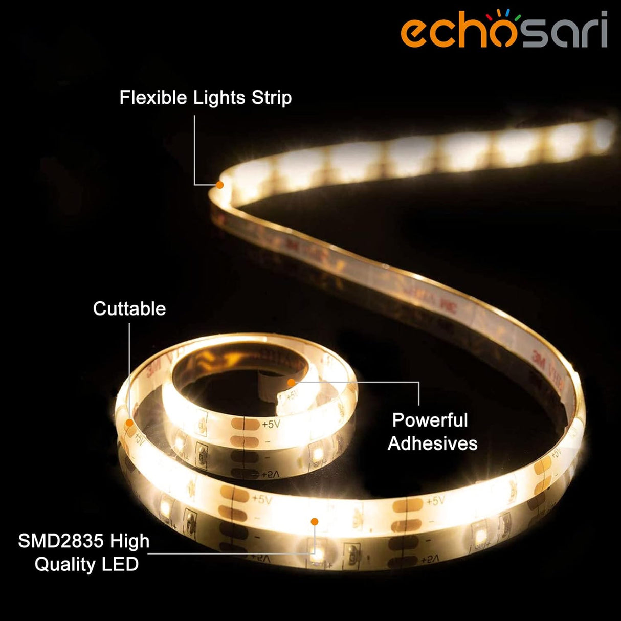 echosari Battery Powered Led Strip Lights 9.8ft 90Led(Warm White)