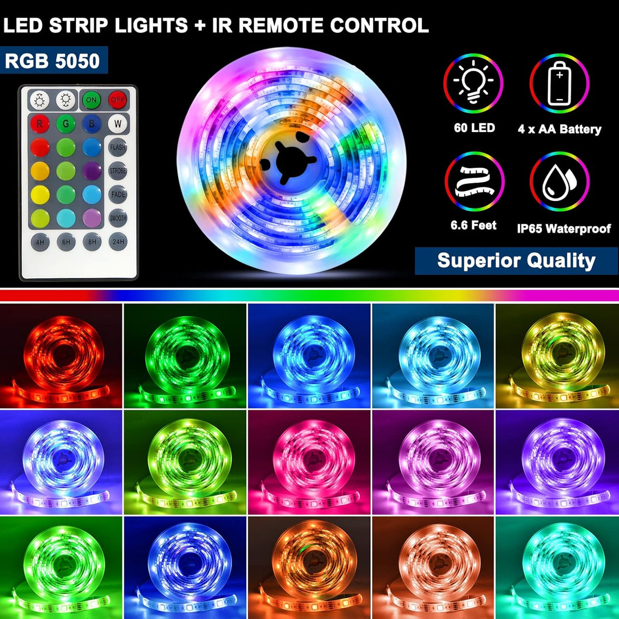 echosari RGB Battery LED Strip Lights