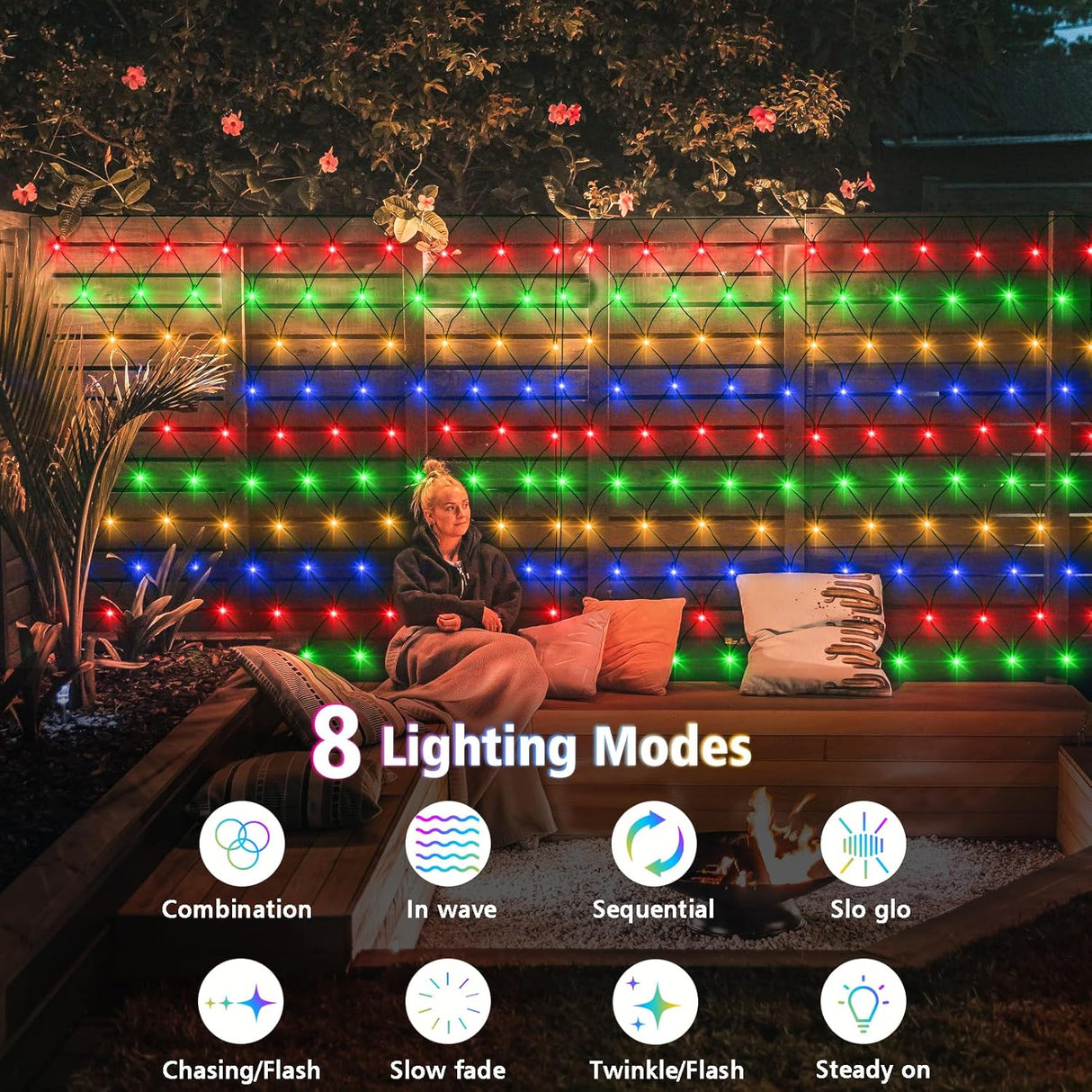 echosari  200 LED 9.8ft x 6.6ft  Solar Powered Net Lights(Multicolor)