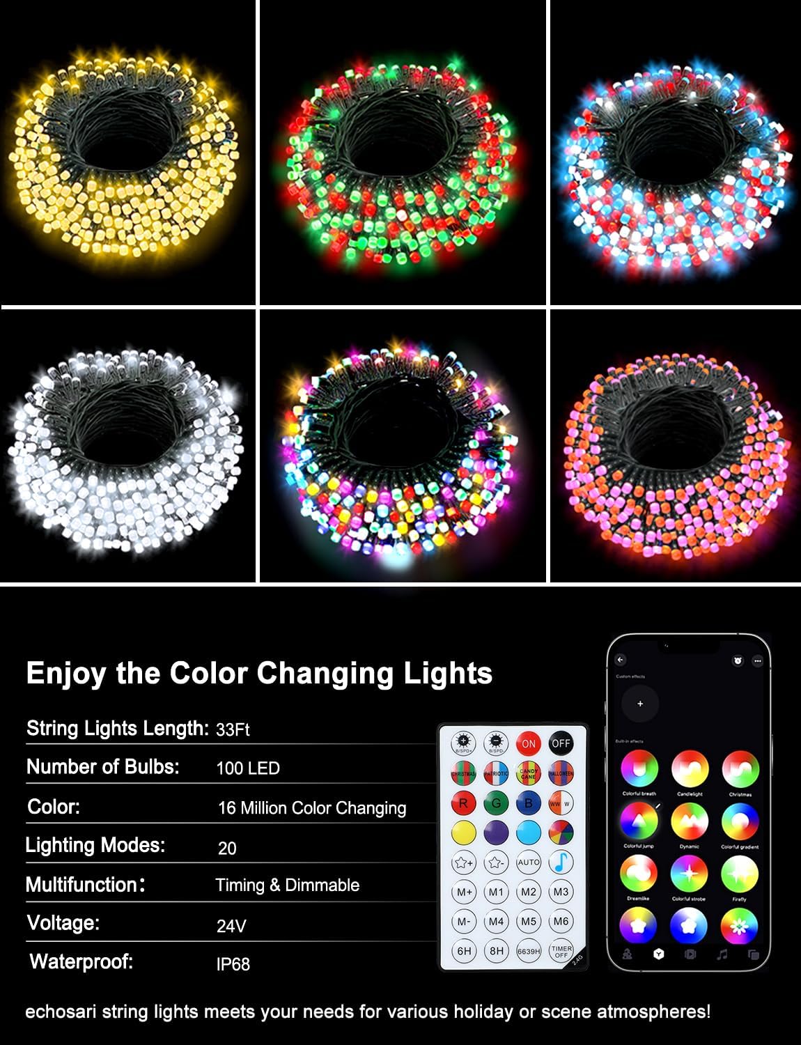 echosari Christmas Smart String Lights