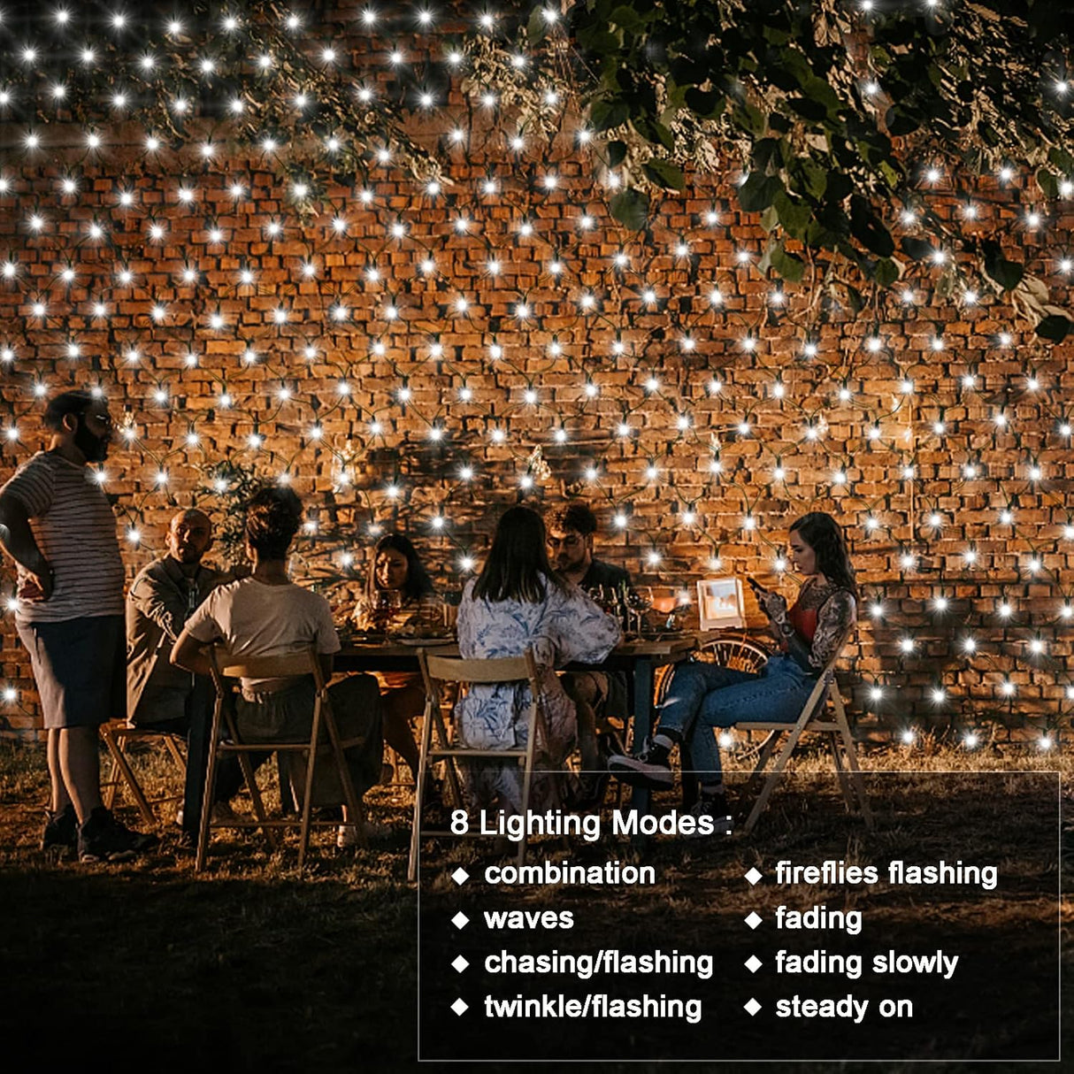 echosari 200 LED 9.8Ft x 6.6Ft  Solar Powered Net Lights(Cool White)