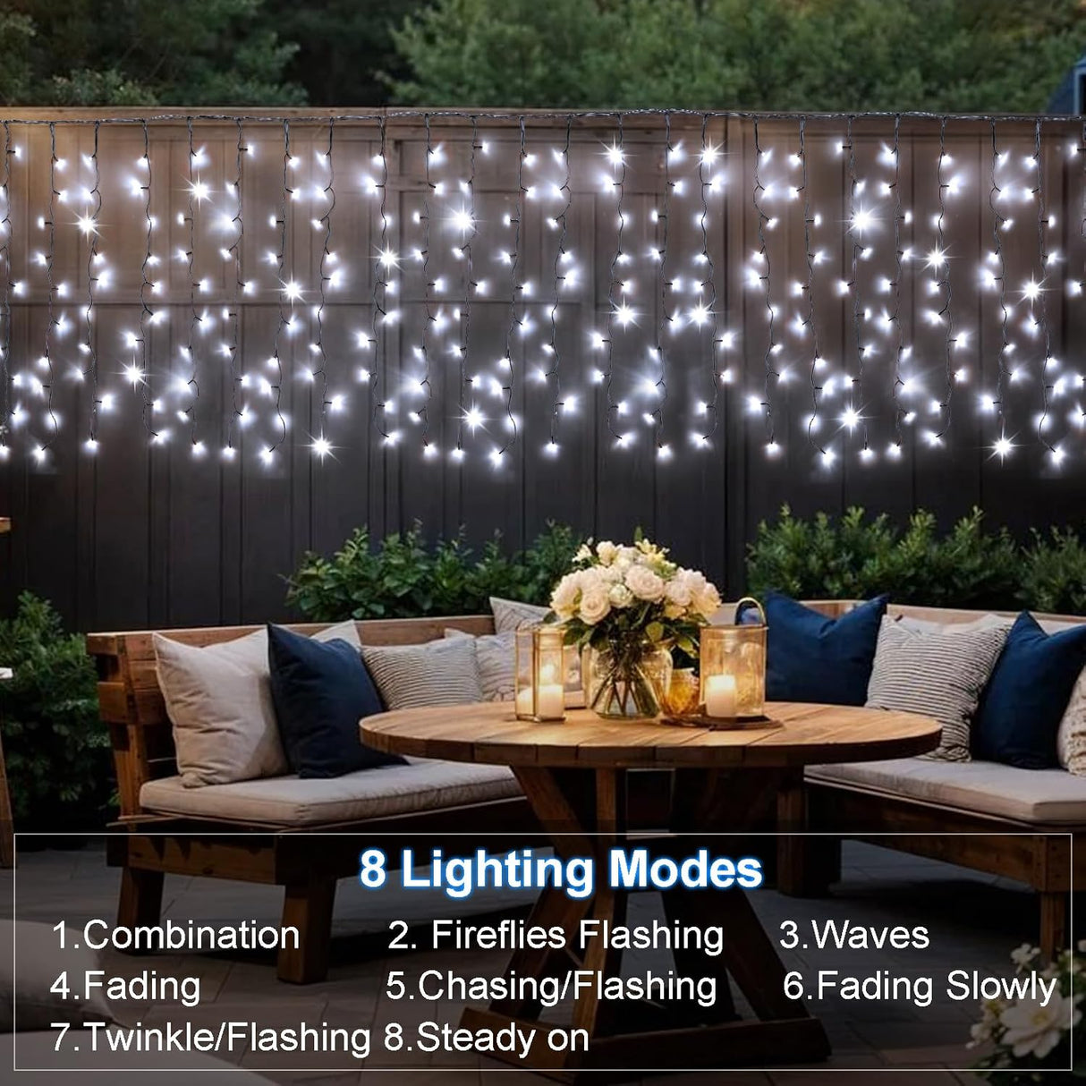 echosari 19.6ft x 3.3ft 300 LED Solar Curtain Lights (Cool White)