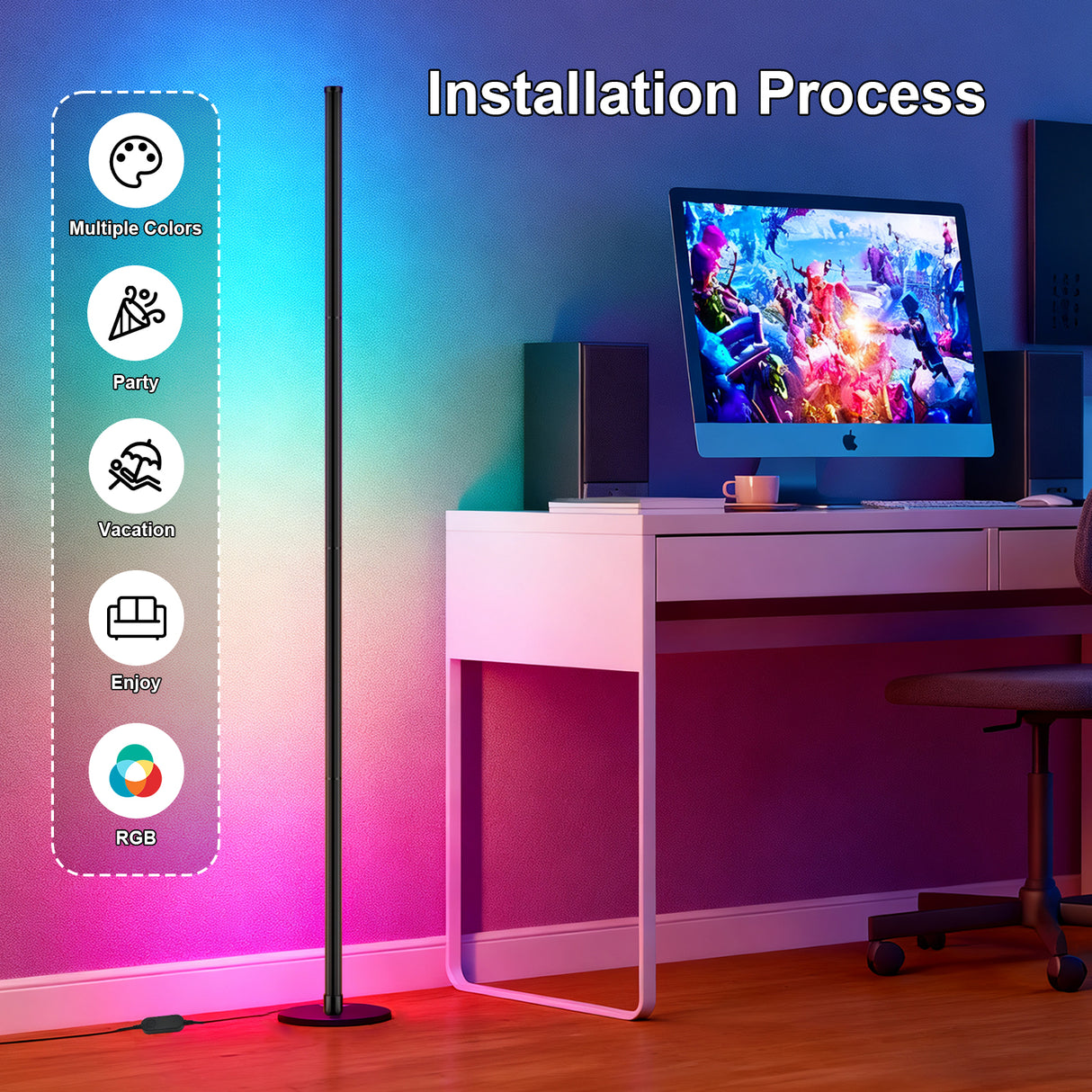 echosari Smart RGBICW LED Corner Floor Lamp