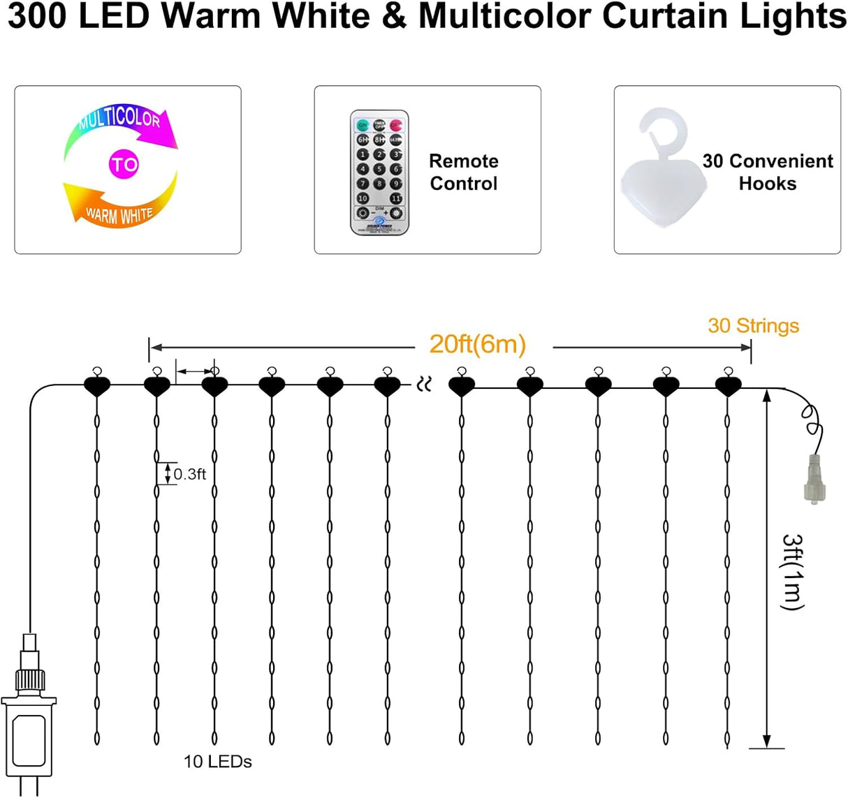 echosari Outdoor Curtain Lights Warm White & Multicolor