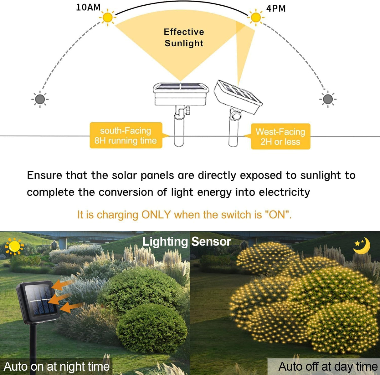 echosari Solar Powered Net Lights 200 LED 9.8Ft x 6.6Ft(Warm White)