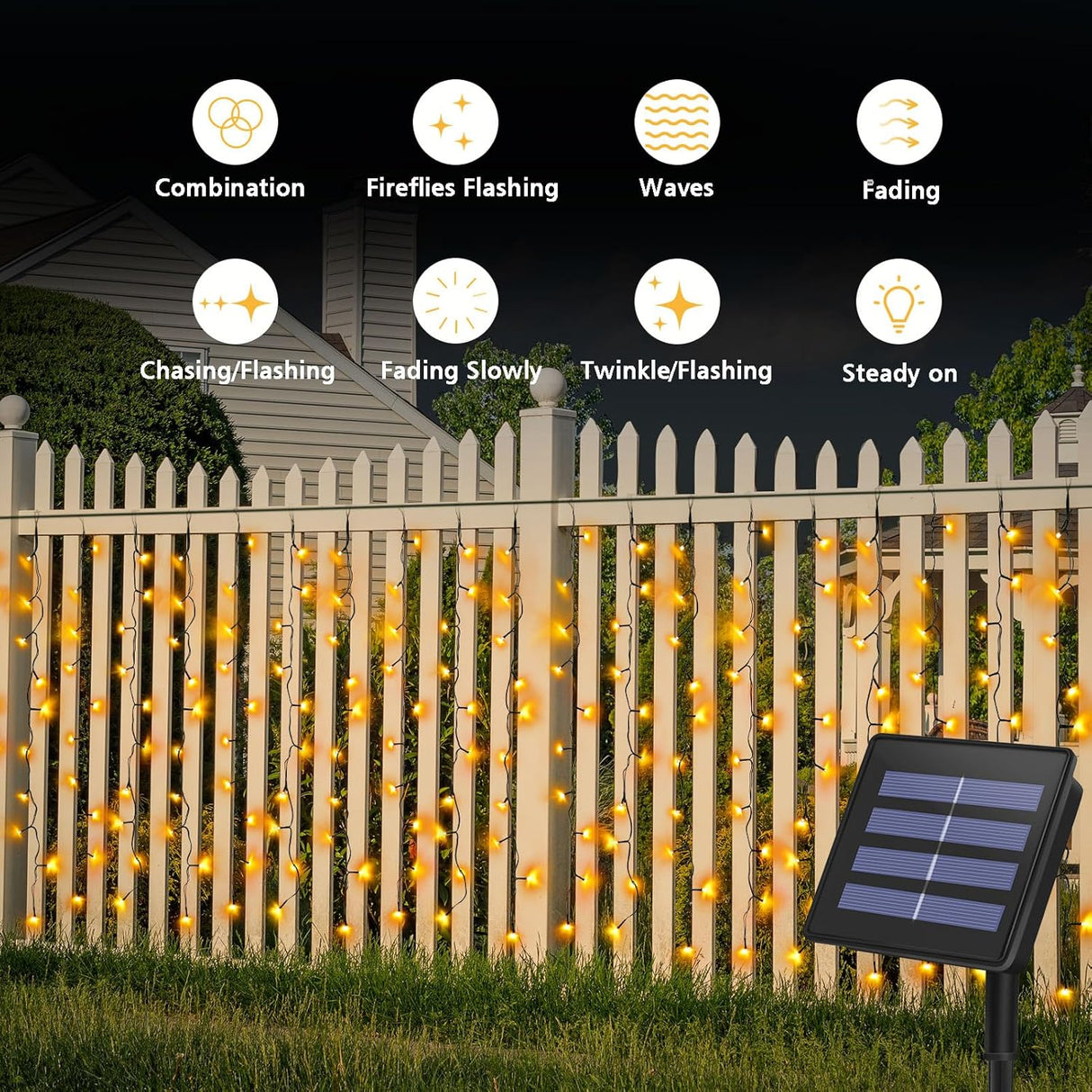 echosari 19.6ft x 3.3ft 300 LED Solar Curtain Lights(Warm White)