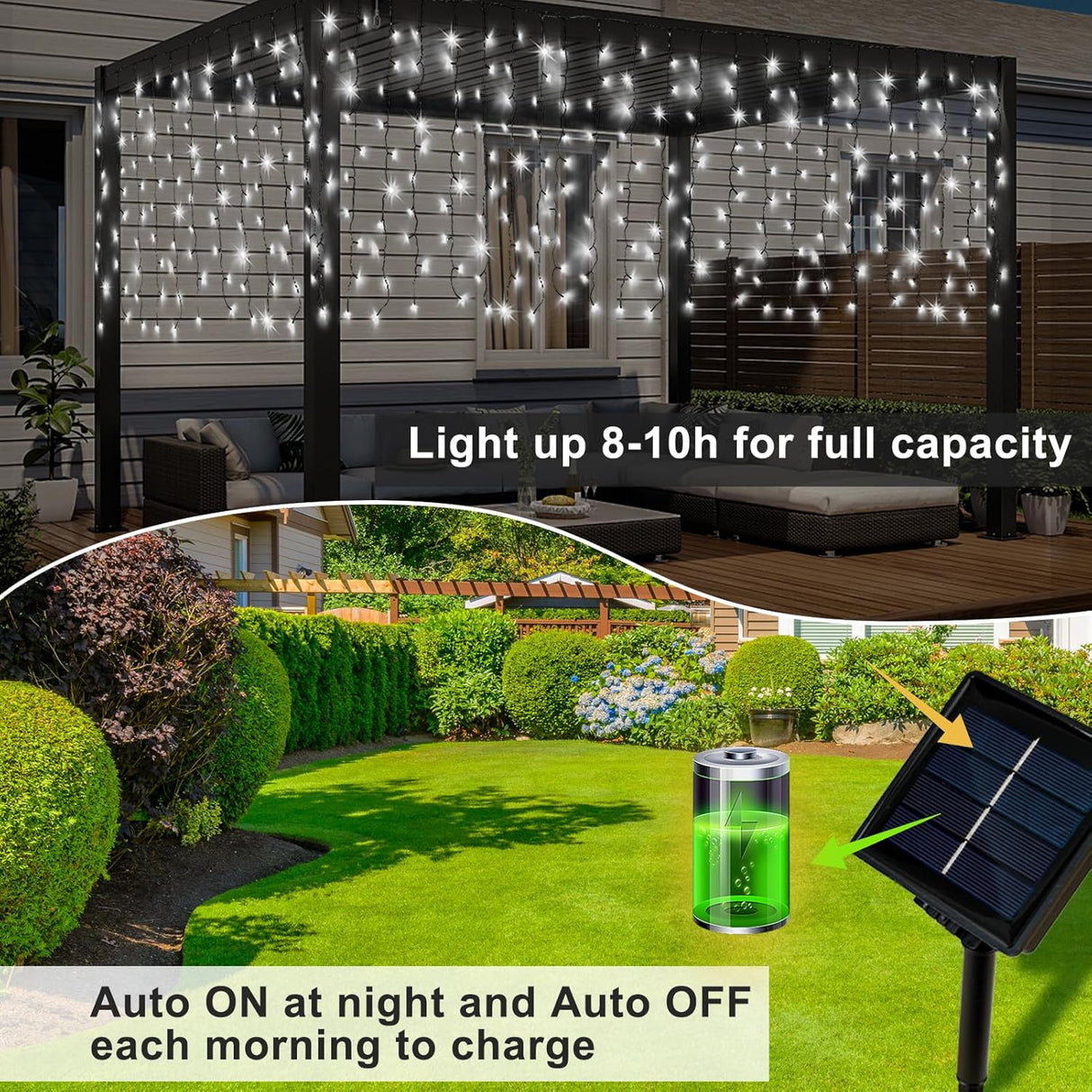 echosari 19.6ft x 3.3ft 300 LED Solar Curtain Lights (Cool White)