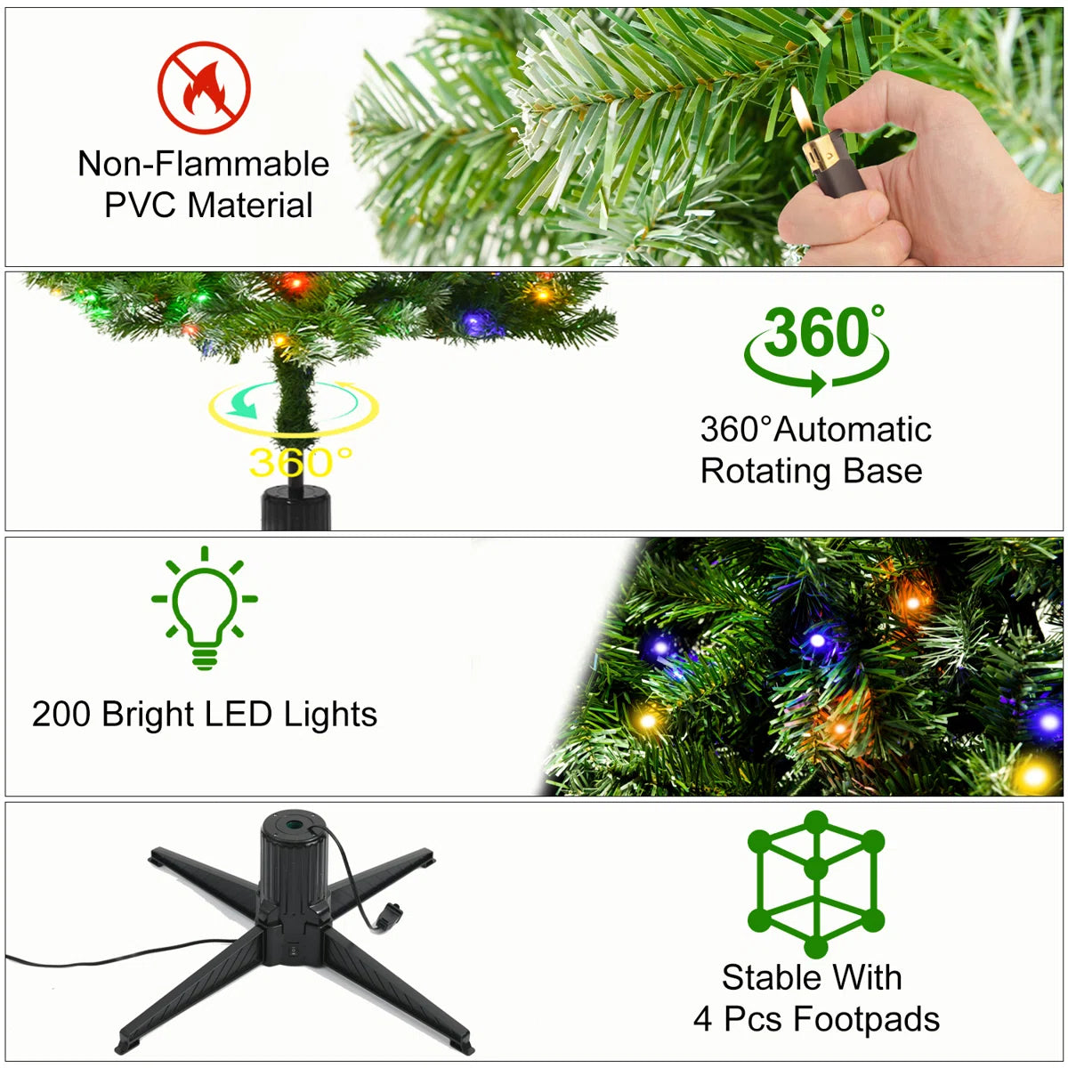 6.2Ft Rotating Artificial Christmas Tree with 360° Spinning Stand, Remote Control, Timer & Dimmable LED Lights