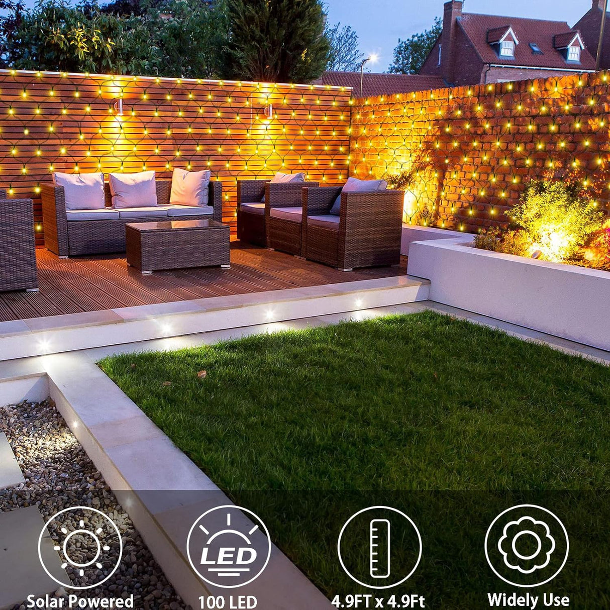 echosari 100 LED 5Ft x 5Ft Solar Net Lights(Warm White)