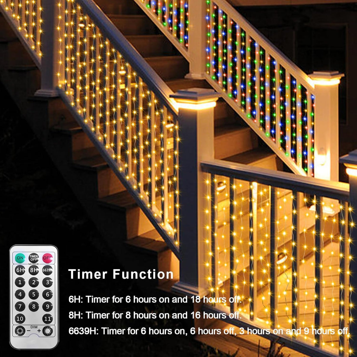 echosari Outdoor Curtain Lights Warm White & Multicolor