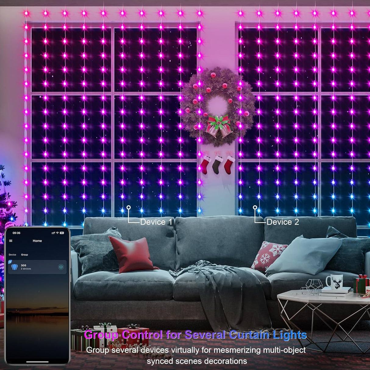 echosari Smart Curtain Lights 6.6ft x 9.8ft 300 LED