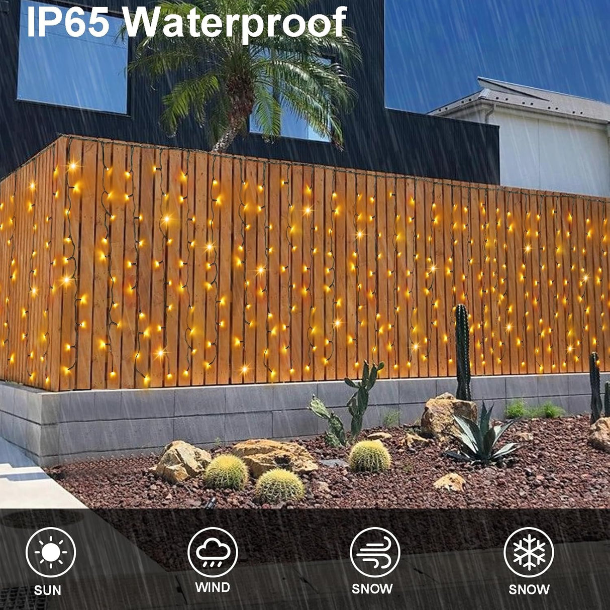 echosari 13ft x 3.3ft 200 LED Solar Curtain Lights(Warm White)