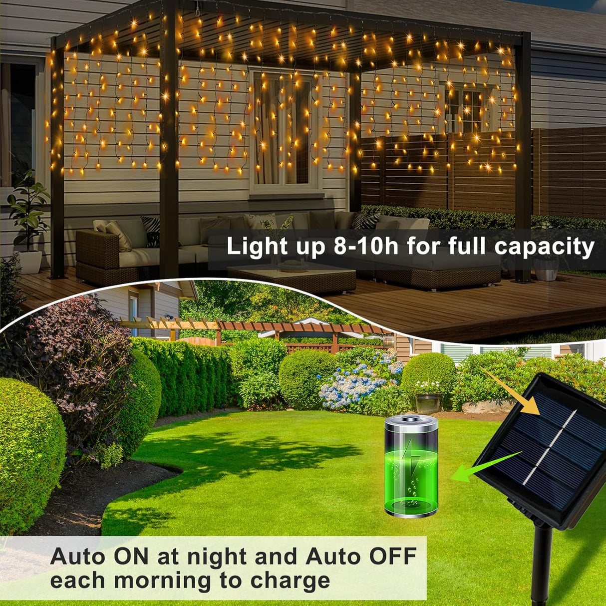 echosari 19.6ft x 3.3ft 300 LED Solar Curtain Lights(Warm White)