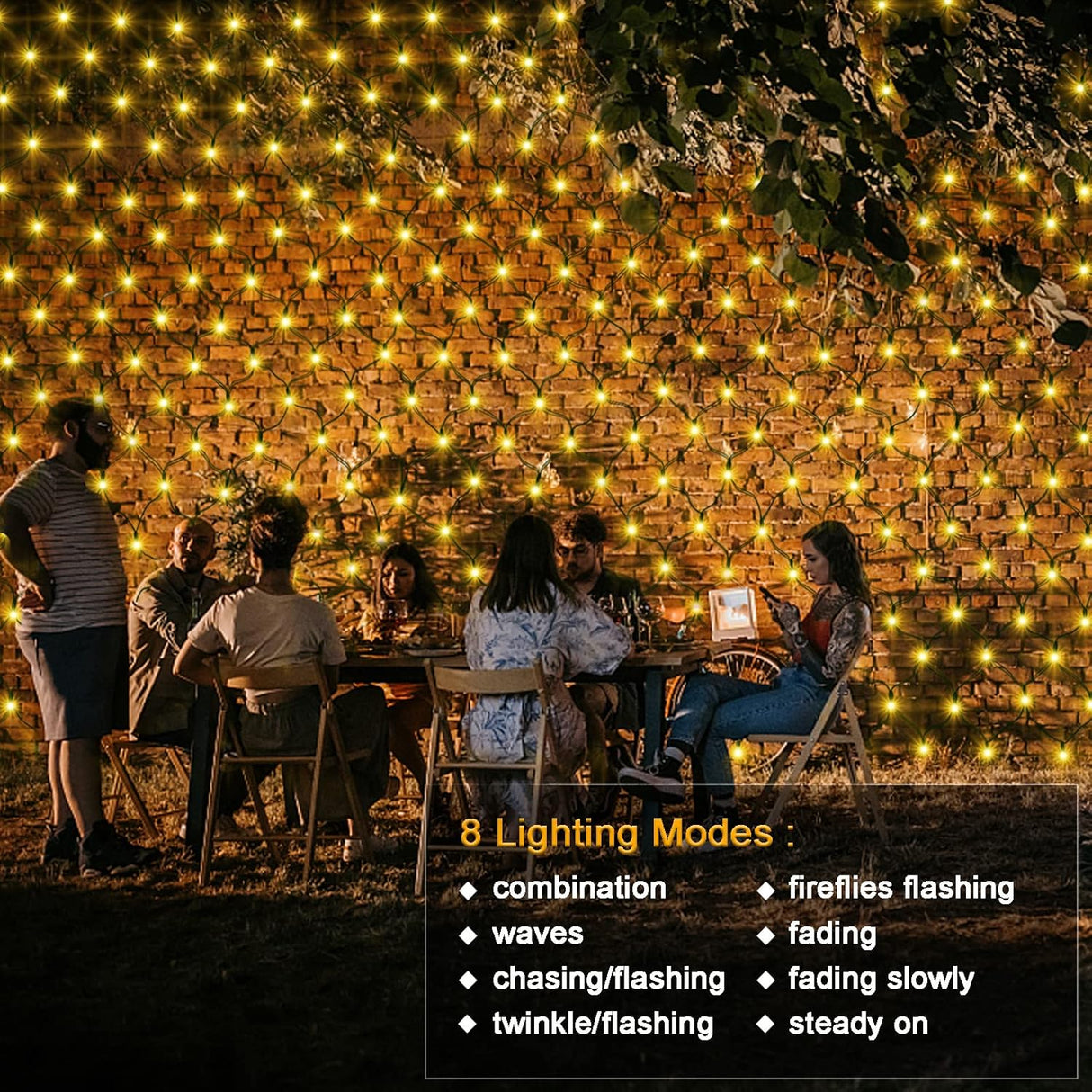 echosari Solar Powered Net Lights 200 LED 9.8Ft x 6.6Ft(Warm White)