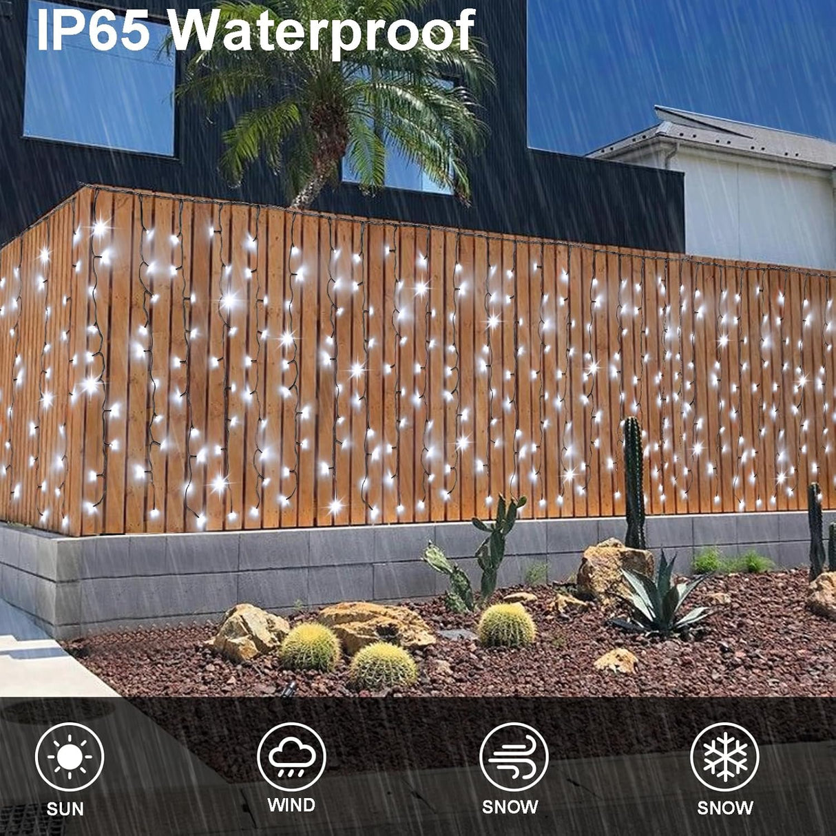 echosari 13ft x 3.3ft 200 LED Solar Curtain Lights(Cool White)