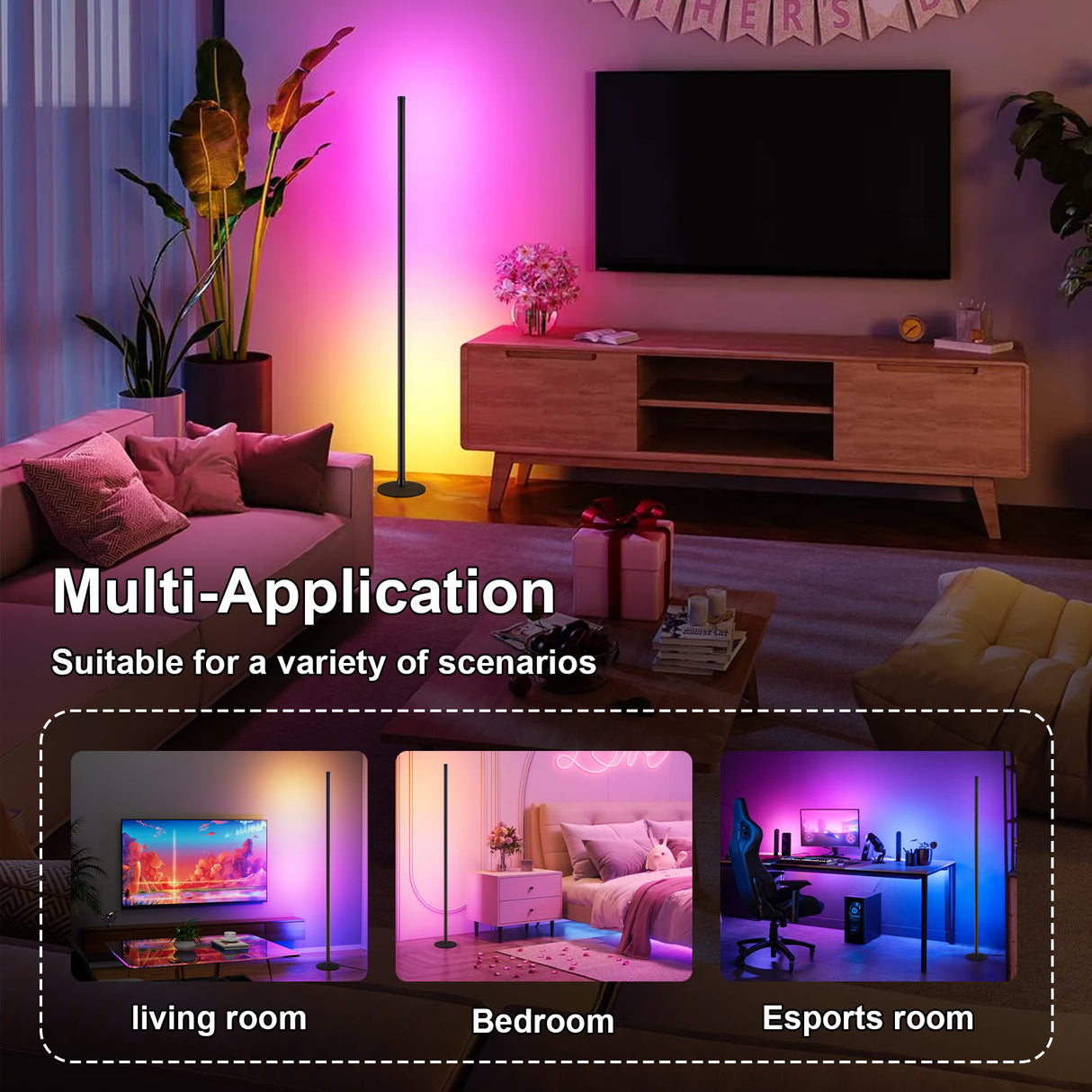 echosari Smart RGBICW LED Corner Floor Lamp