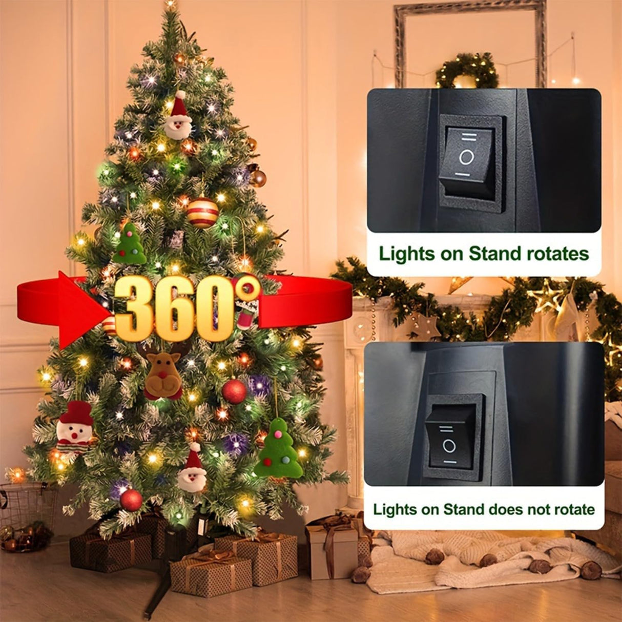 6.2Ft Rotating Artificial Christmas Tree with 360° Spinning Stand, Remote Control, Timer & Dimmable LED Lights