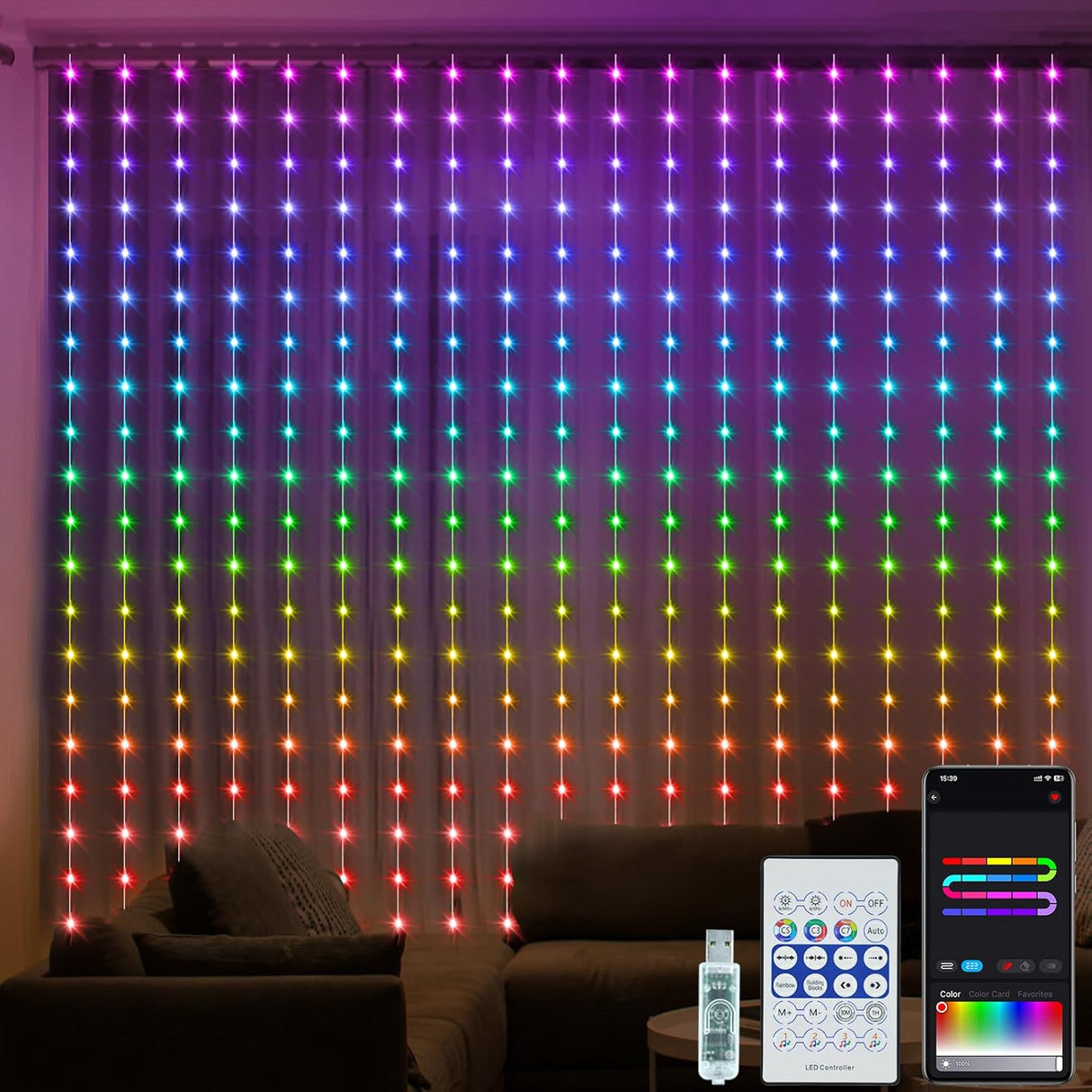 echosari Smart Curtain Lights 6.6ft x 9.8ft 300 LED