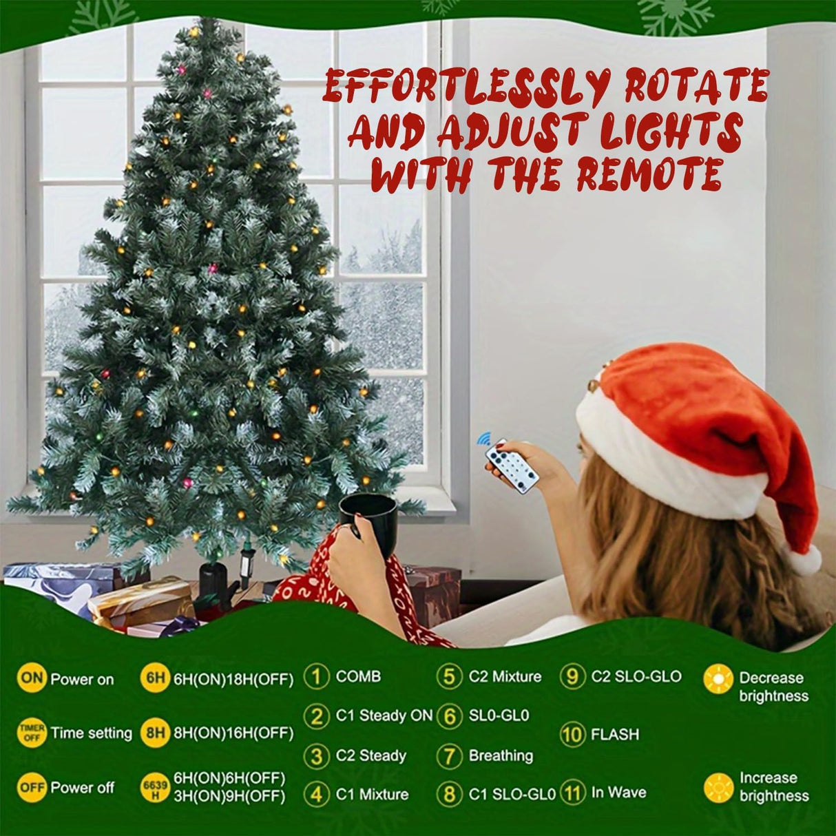 6.2Ft Rotating Artificial Christmas Tree with 360° Spinning Stand, Remote Control, Timer & Dimmable LED Lights