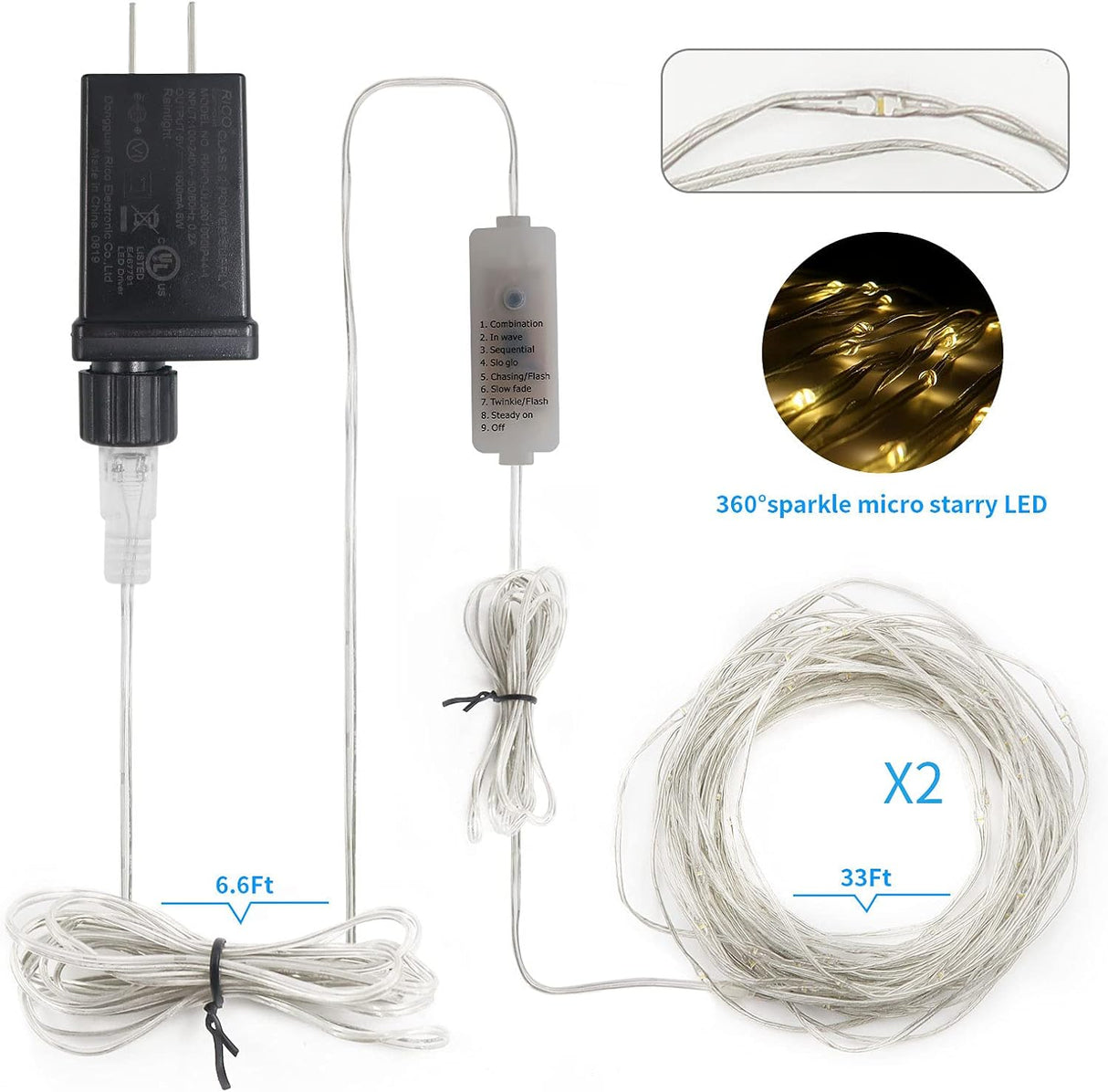 echosari 2 Pack Fairy String Lights Plug in