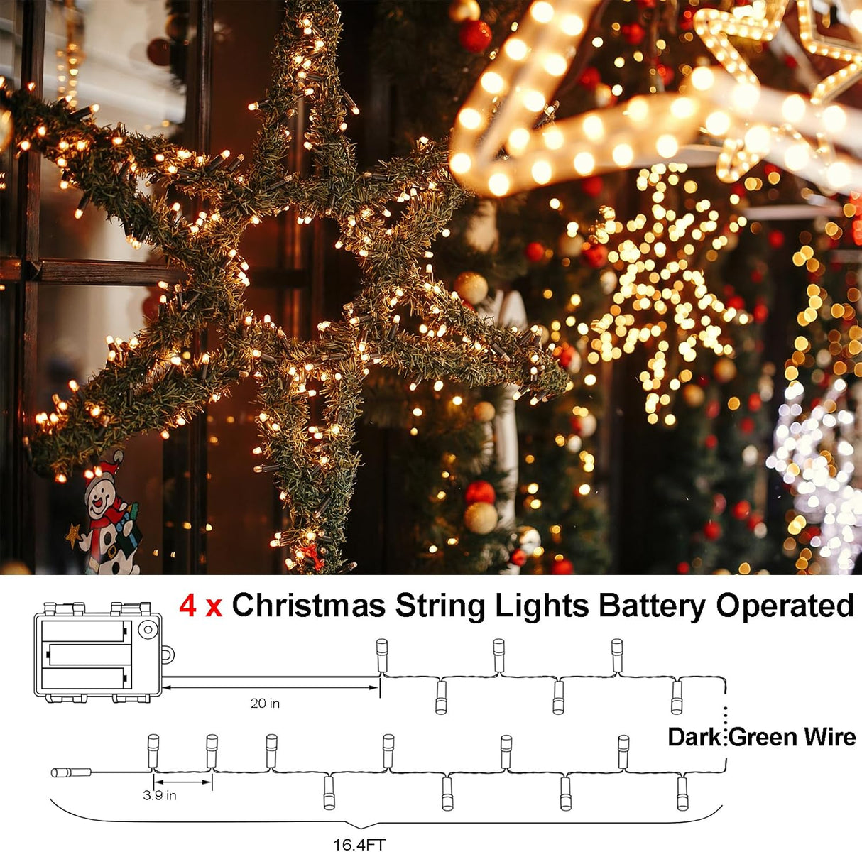 echosari Battery Operated Outdoor Tree String Lights(4 Pack)