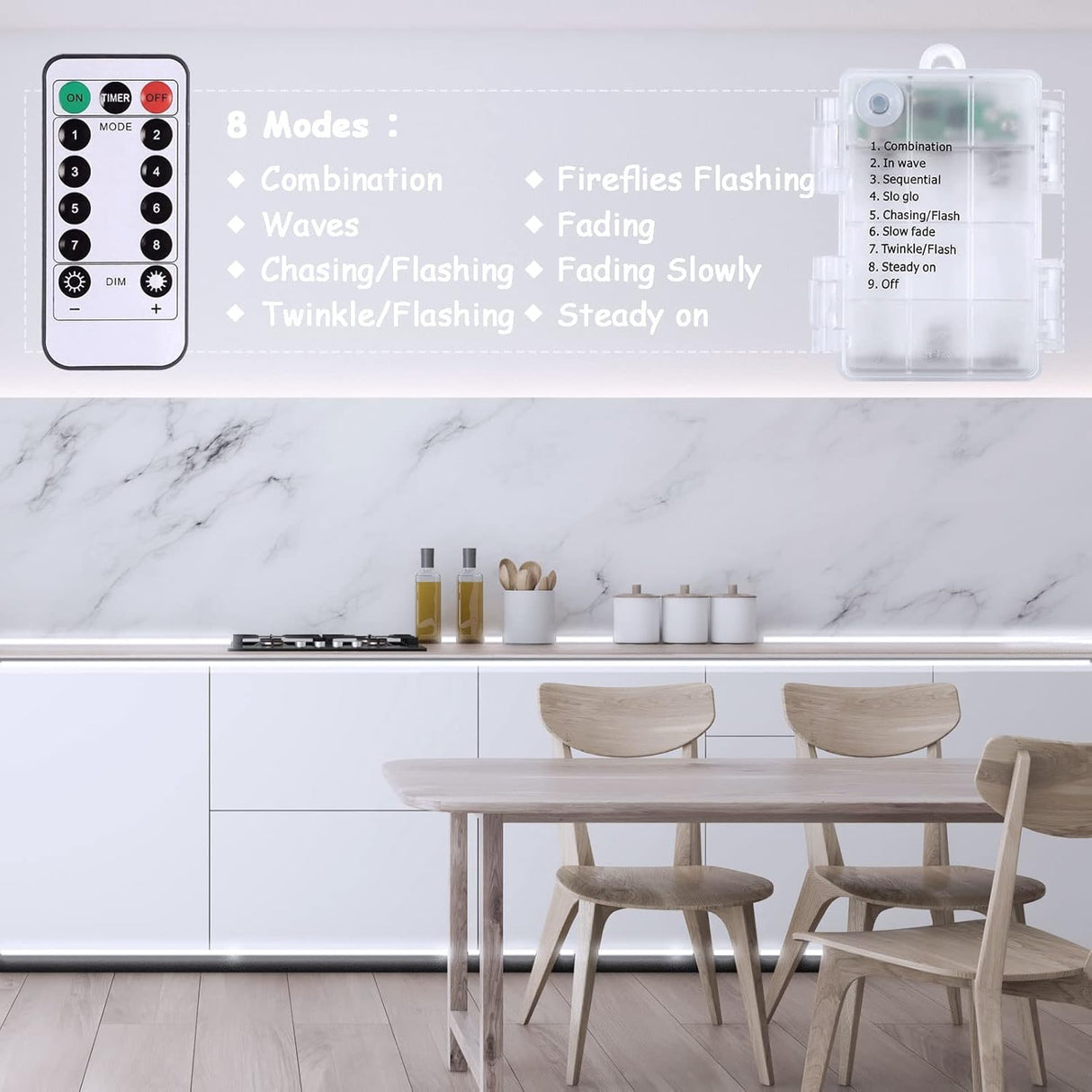 echosari Battery Powered Led Strip Lights 9.8ft 90Led(Cool White)