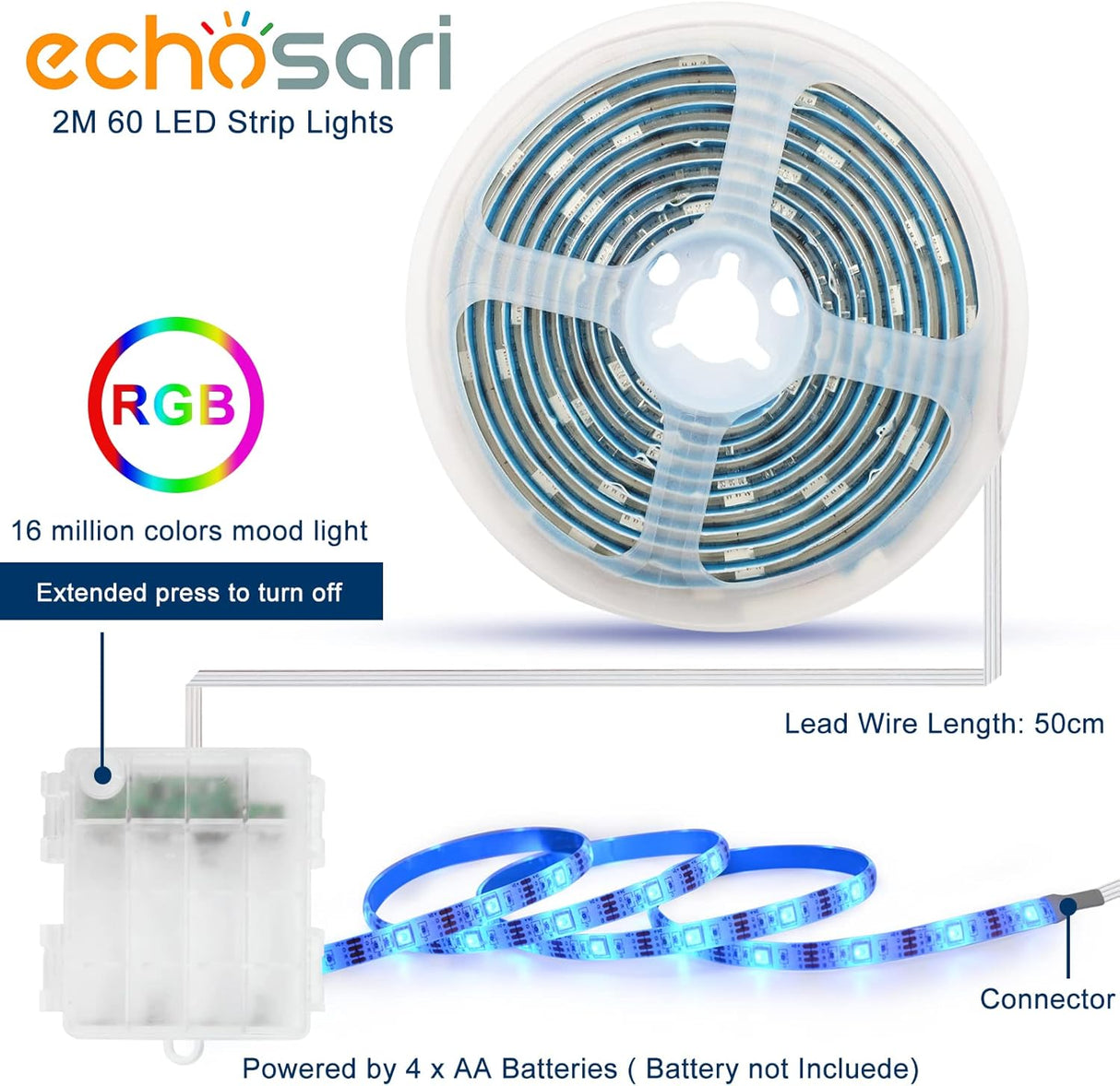 echosari RGB Battery LED Strip Lights