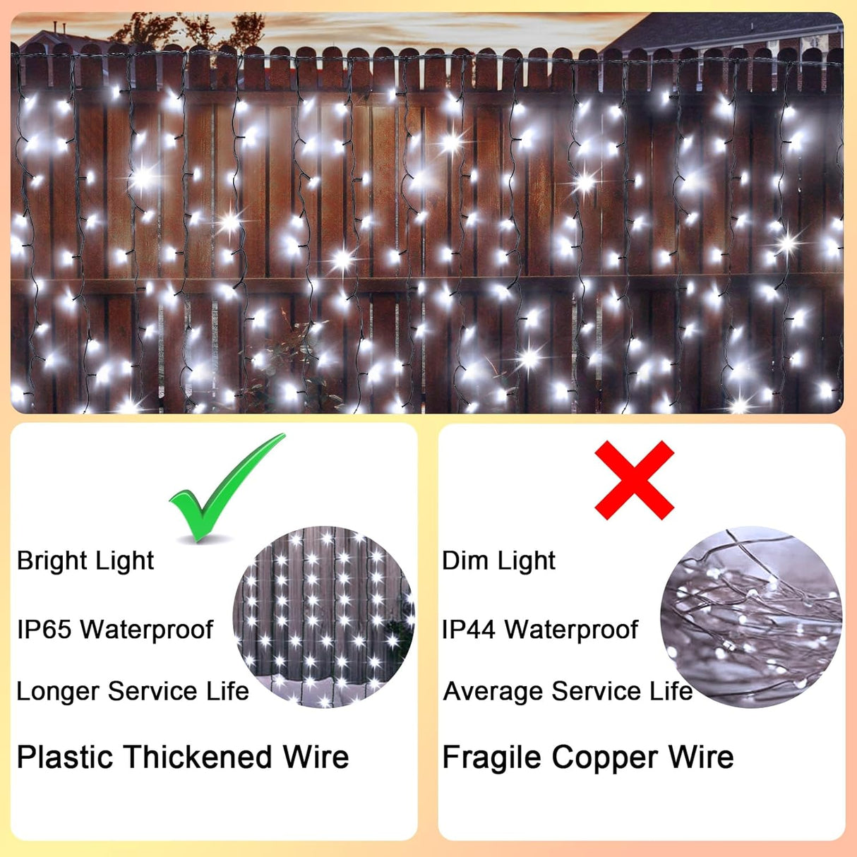 echosari 19.6ft x 3.3ft 300 LED Solar Curtain Lights (Cool White)