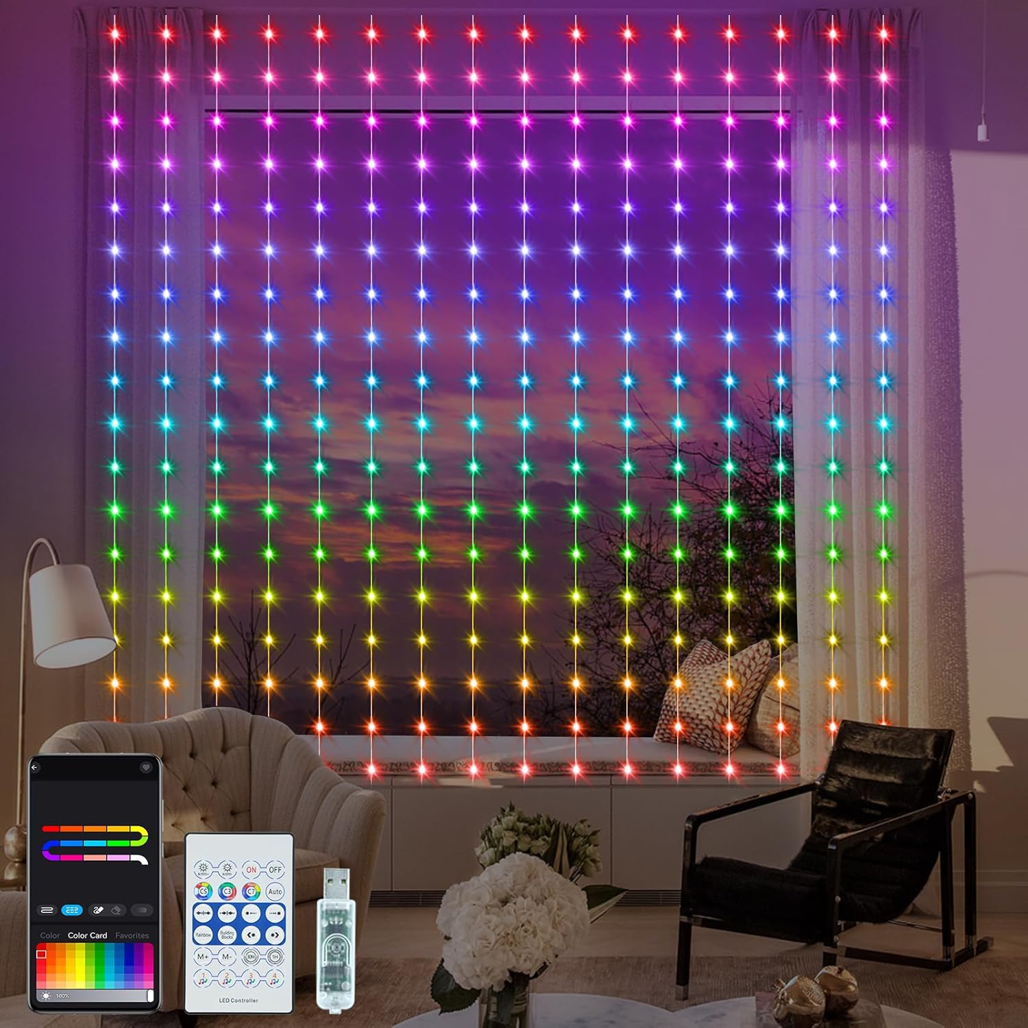 echosari Smart RGB Curtain Lights with Music Sync App