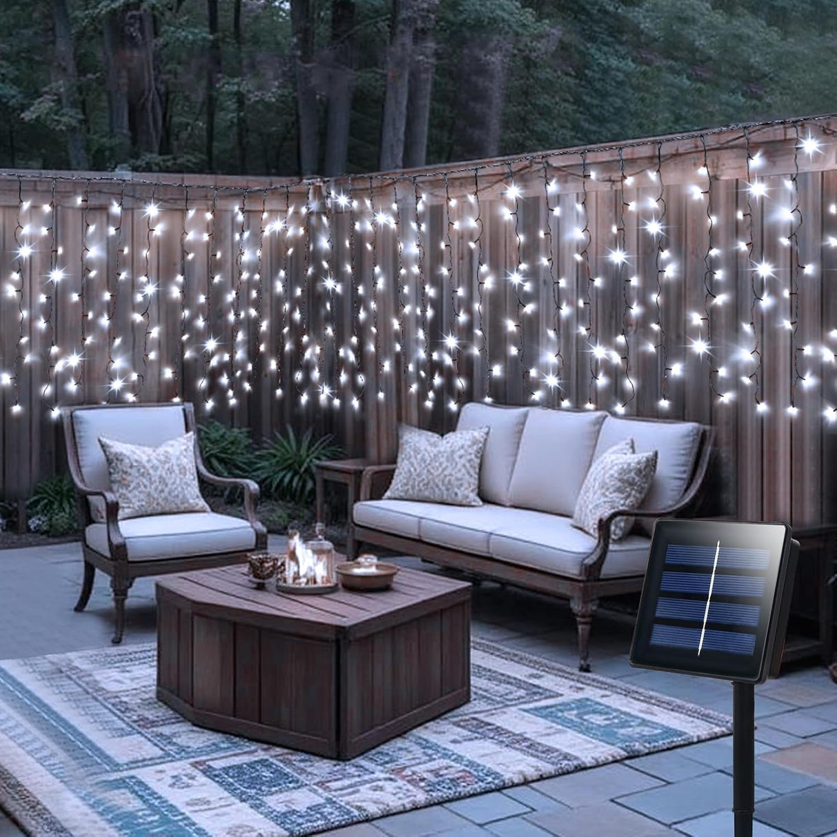 echosari 19.6ft x 3.3ft 300 LED Solar Curtain Lights (Cool White)