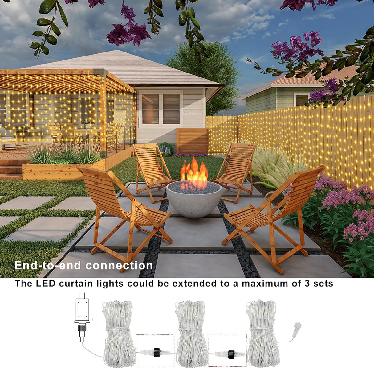 echosari Outdoor Curtain Lights Warm White & Multicolor