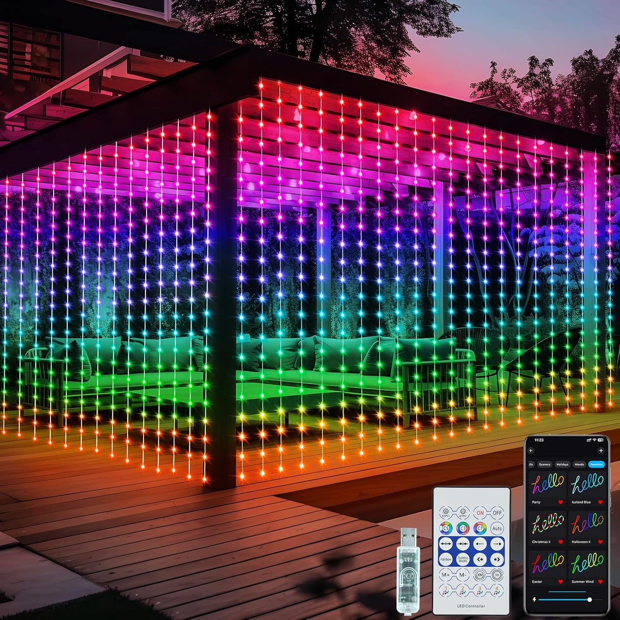 echosari Smart Curtain Lights 6.6ft x 9.8ft 300 LED