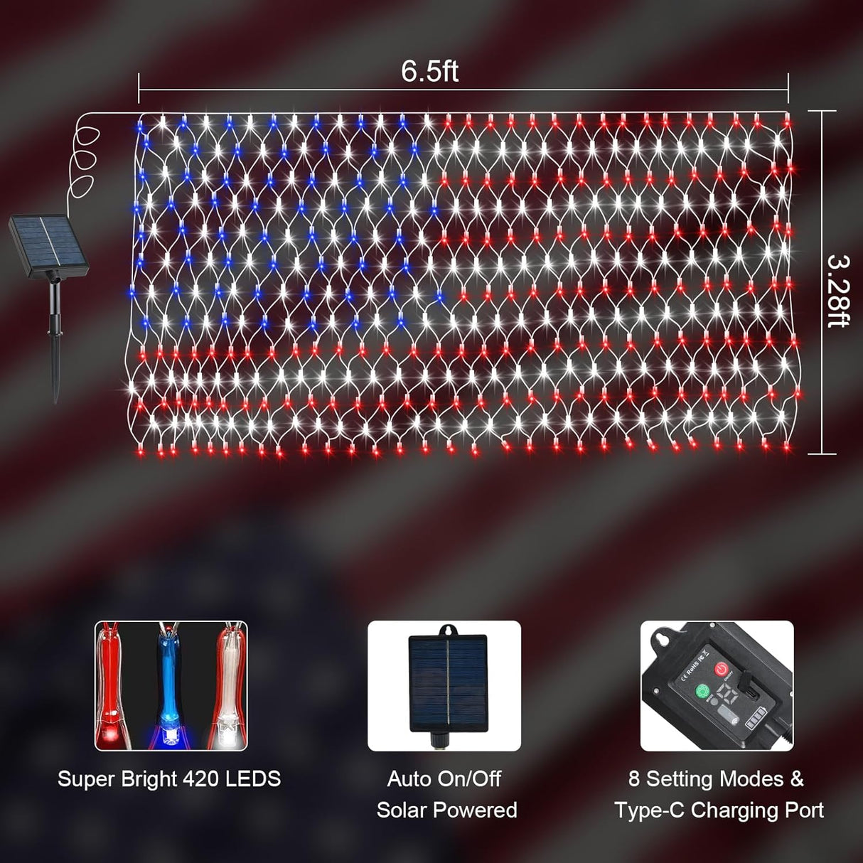 echosari Solar American Flag Lights Outdoor