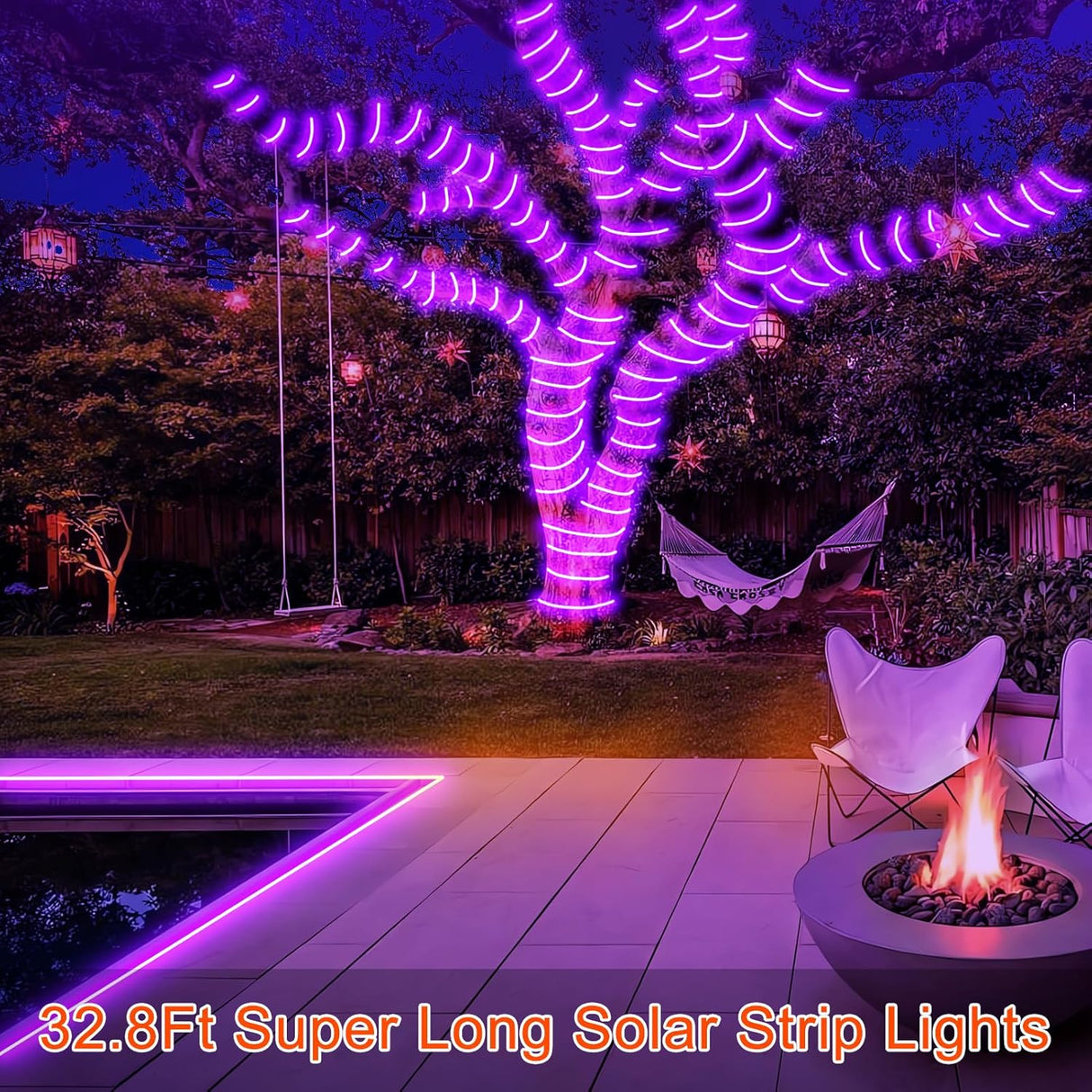 echosari 32.8ft Solar Purple Lights Outdoor