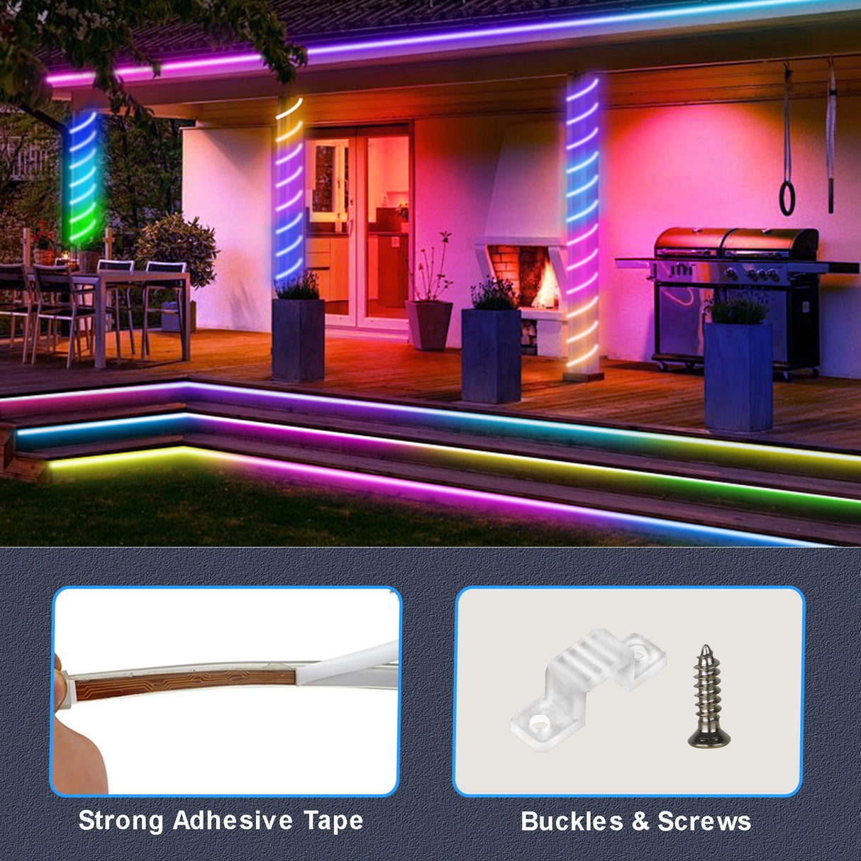 echosari 32.8Ft Solar Outdoor LED Strip Lights