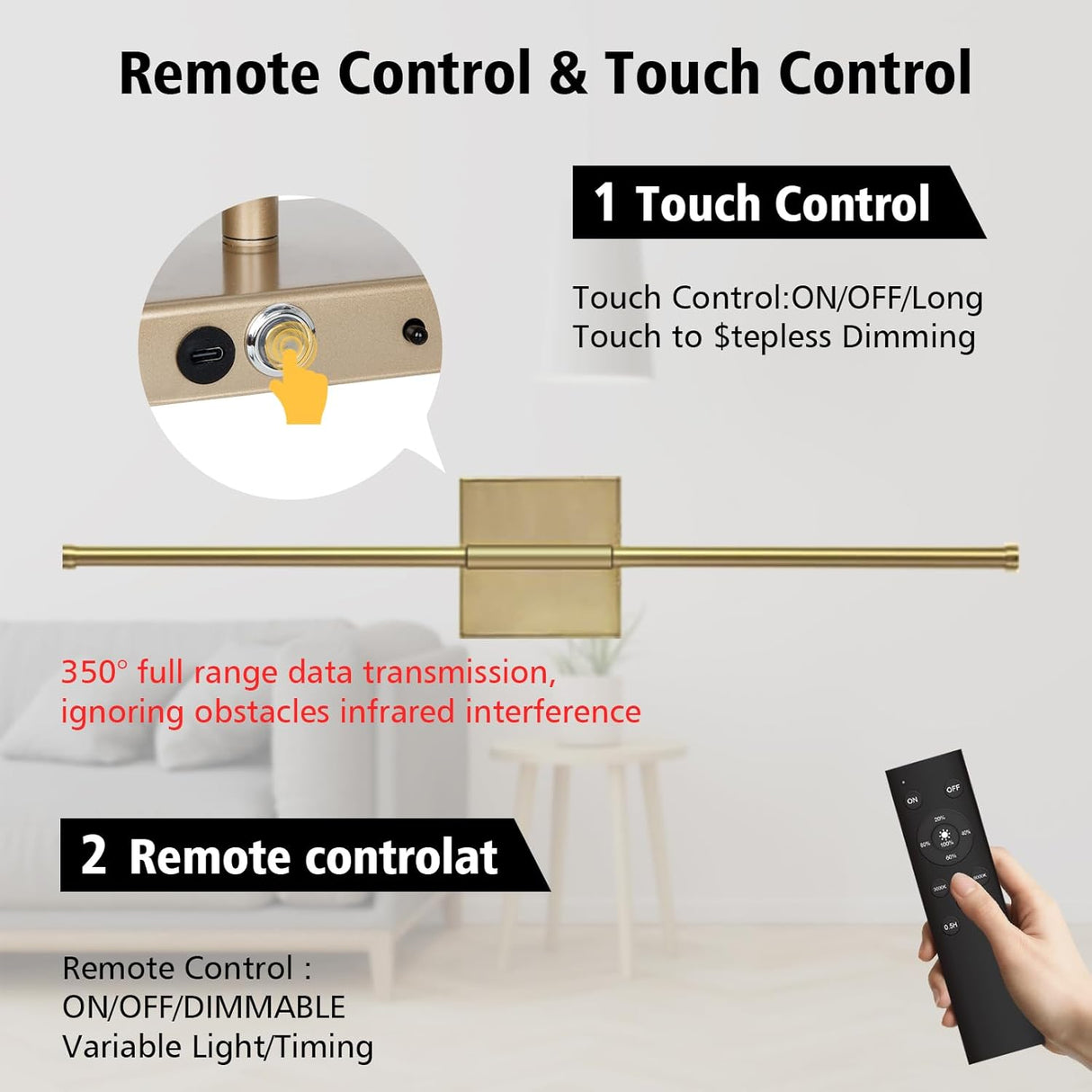 echosari Wall Sconces Battery Operated(Gold)