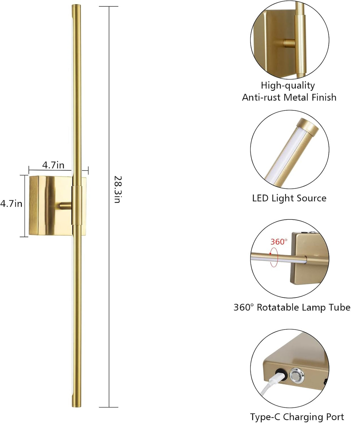 echosari Wall Sconces Battery Operated(Gold)