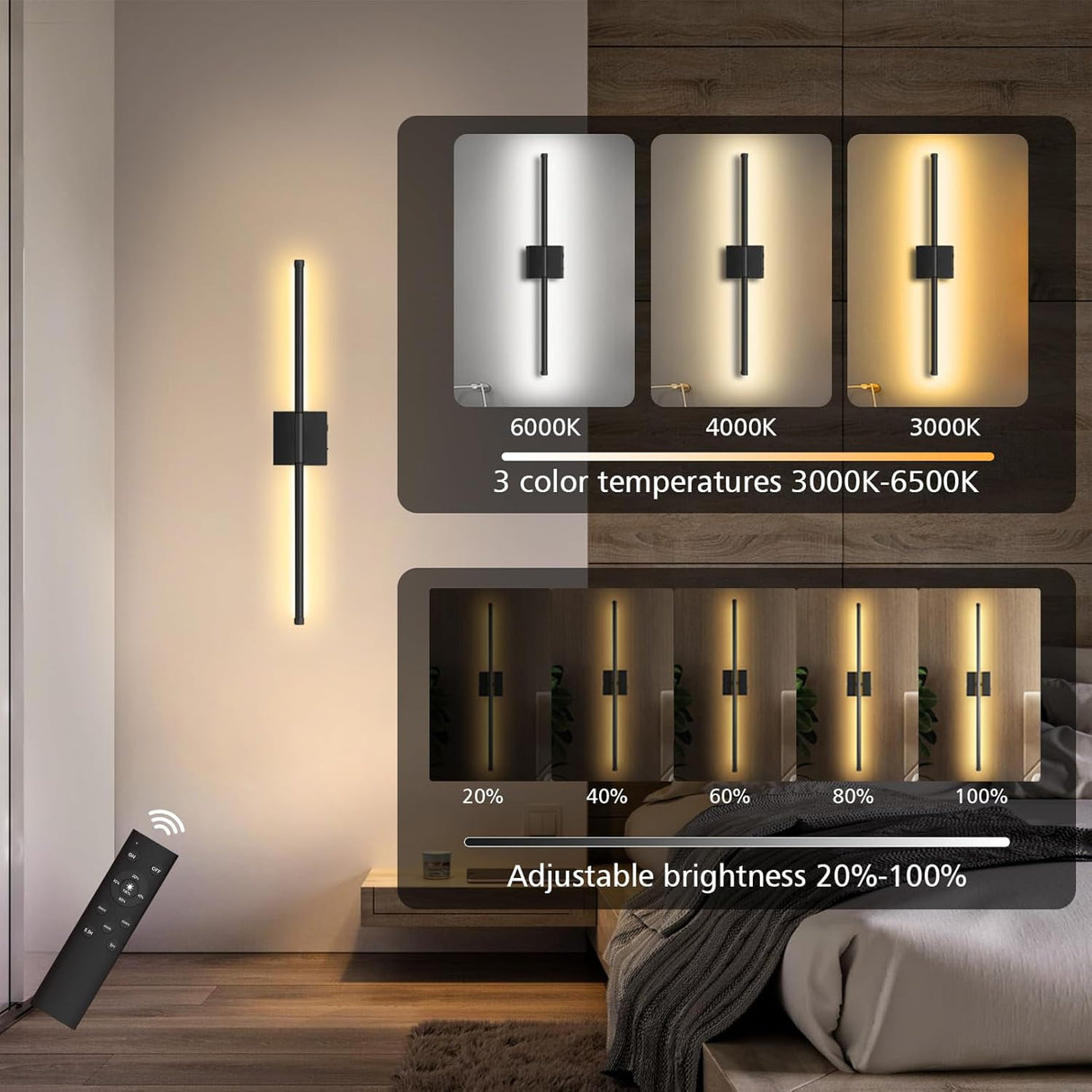 echosari Wall Sconces Battery Operated(Black)