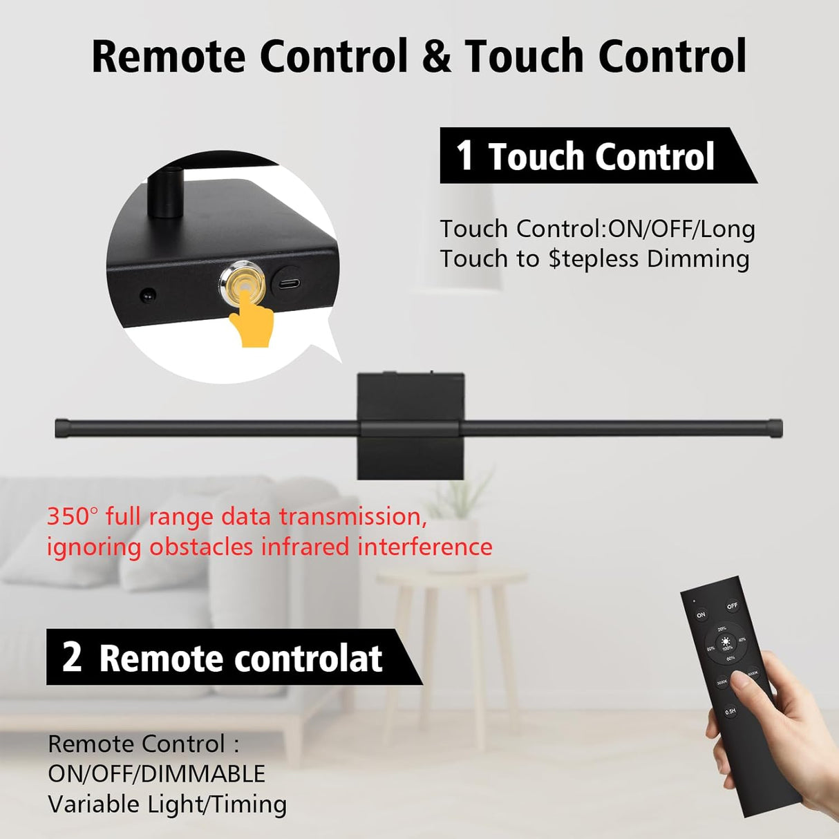 echosari Wall Sconces Battery Operated(Black)